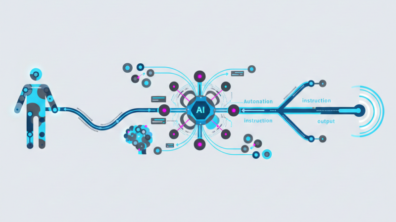 画像運用を指示書から生成、管理、公開まで一連の業務フローとして自動化する考え方を表したイメージ
