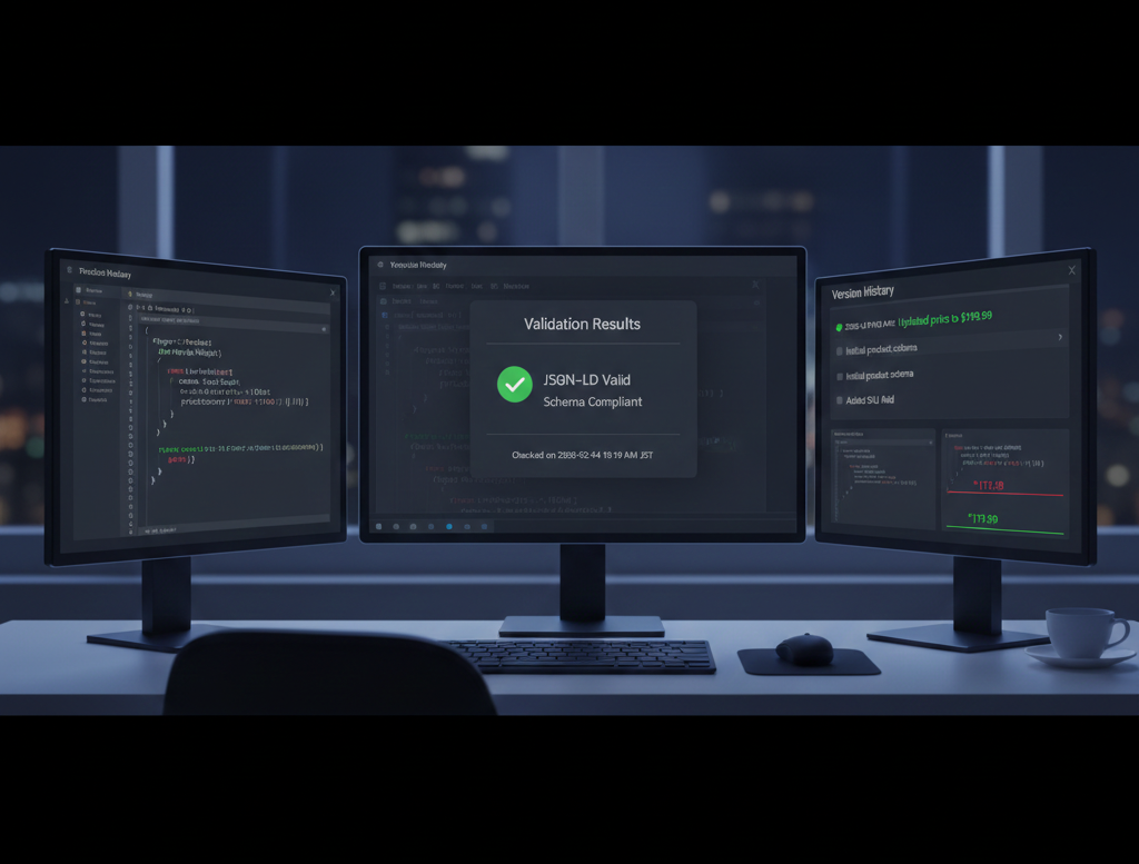 構造化データの検証フローと継続運用を整理するための基本構造を示したビジュアル