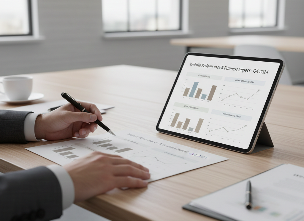 サイト速度とビジネス指標をまとめ、関係者に説明するためのレポート資料作成イメージ