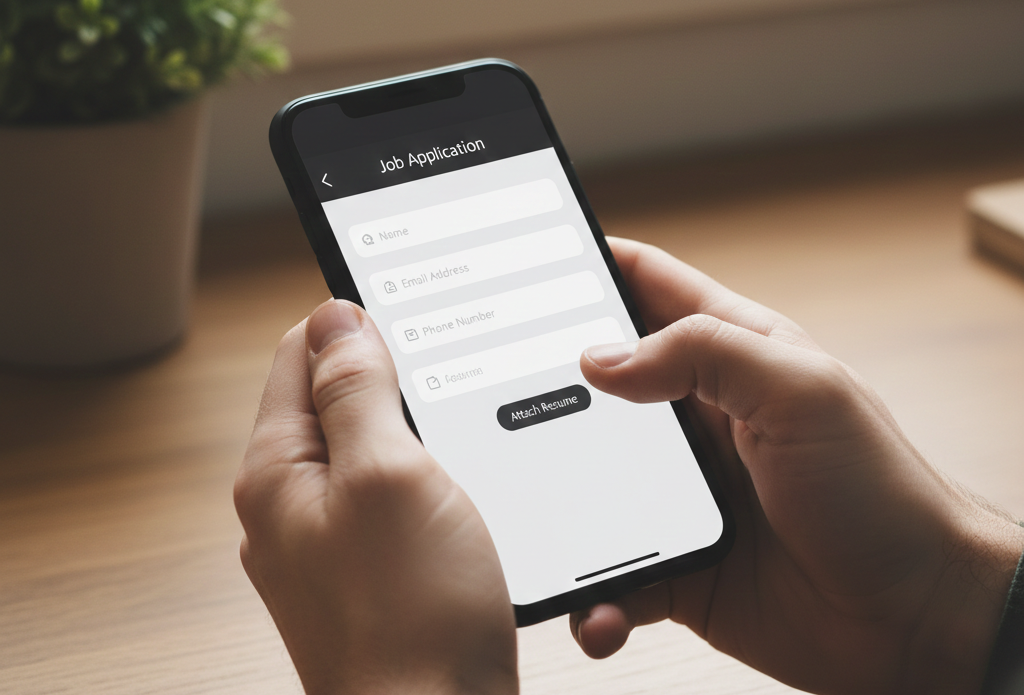 スマートフォンで氏名やメールアドレスを入力している採用エントリーフォーム画面