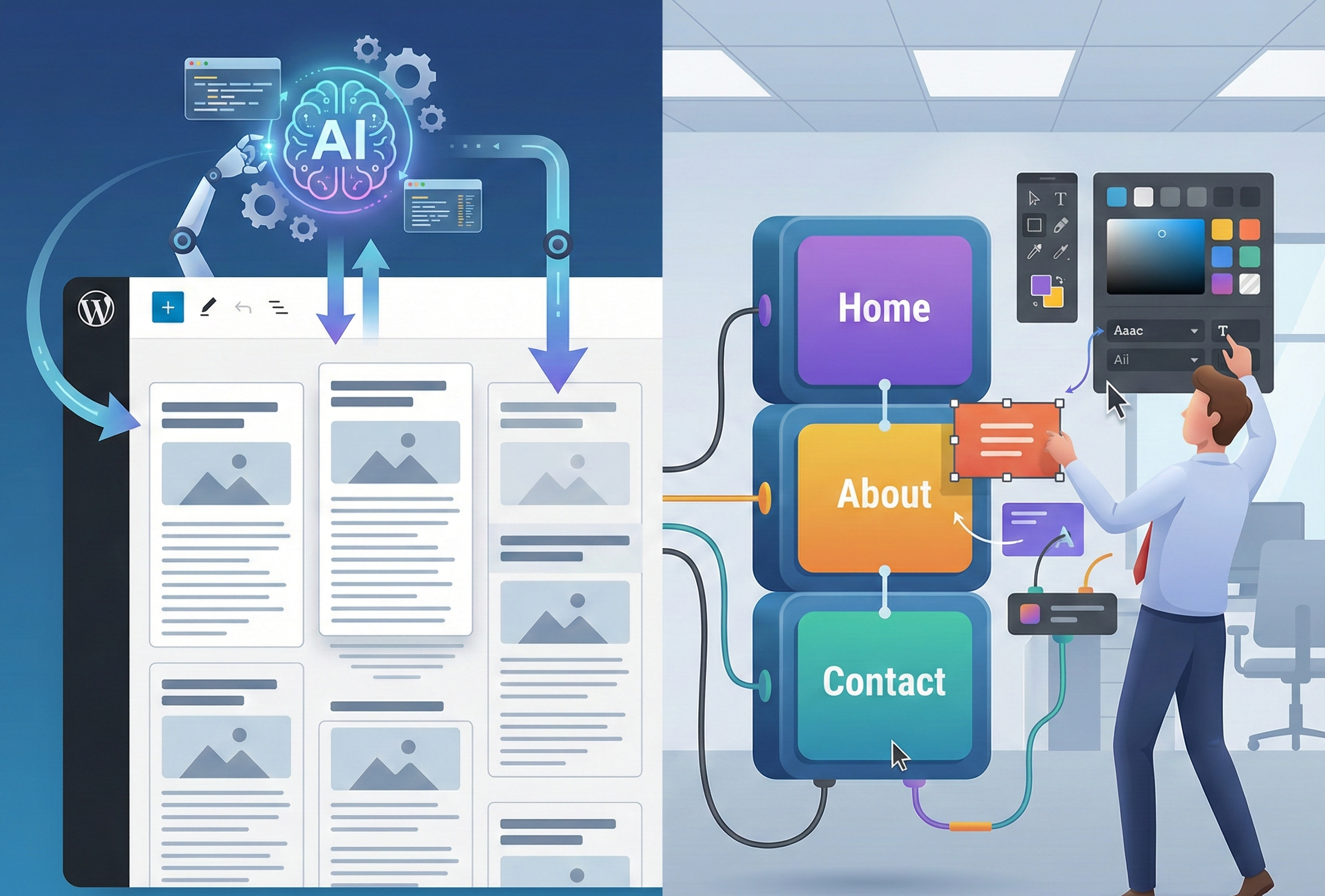 AIで量産するページと人が設計するコアページを分離するWordPress構造イメージ