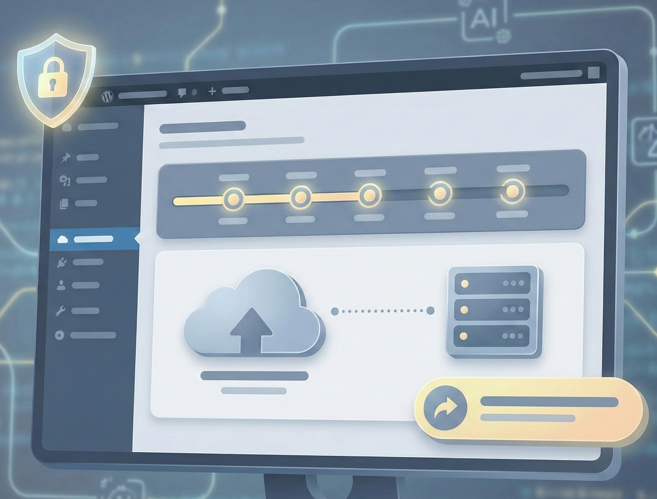 WordPressバックアップ管理画面と復旧ポイントを示すイメージ