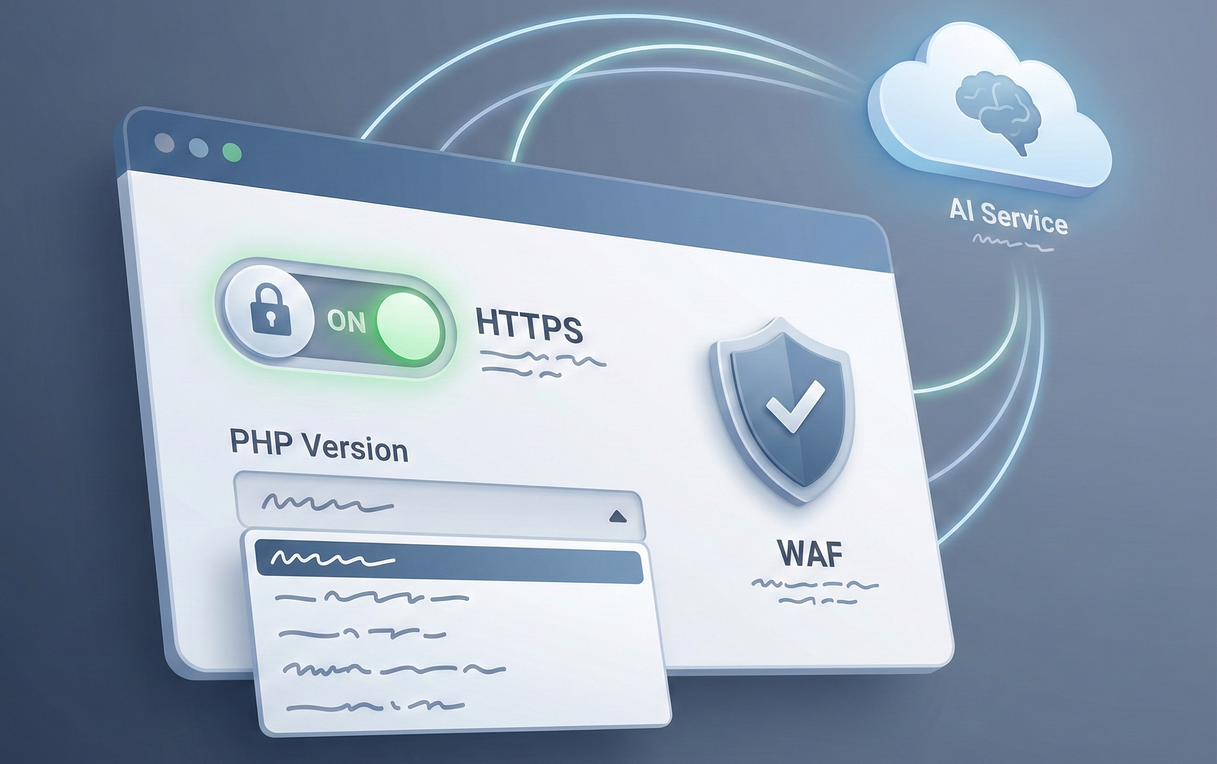 WordPressサーバー設定画面でSSLとPHPバージョン切替を管理するイメージ