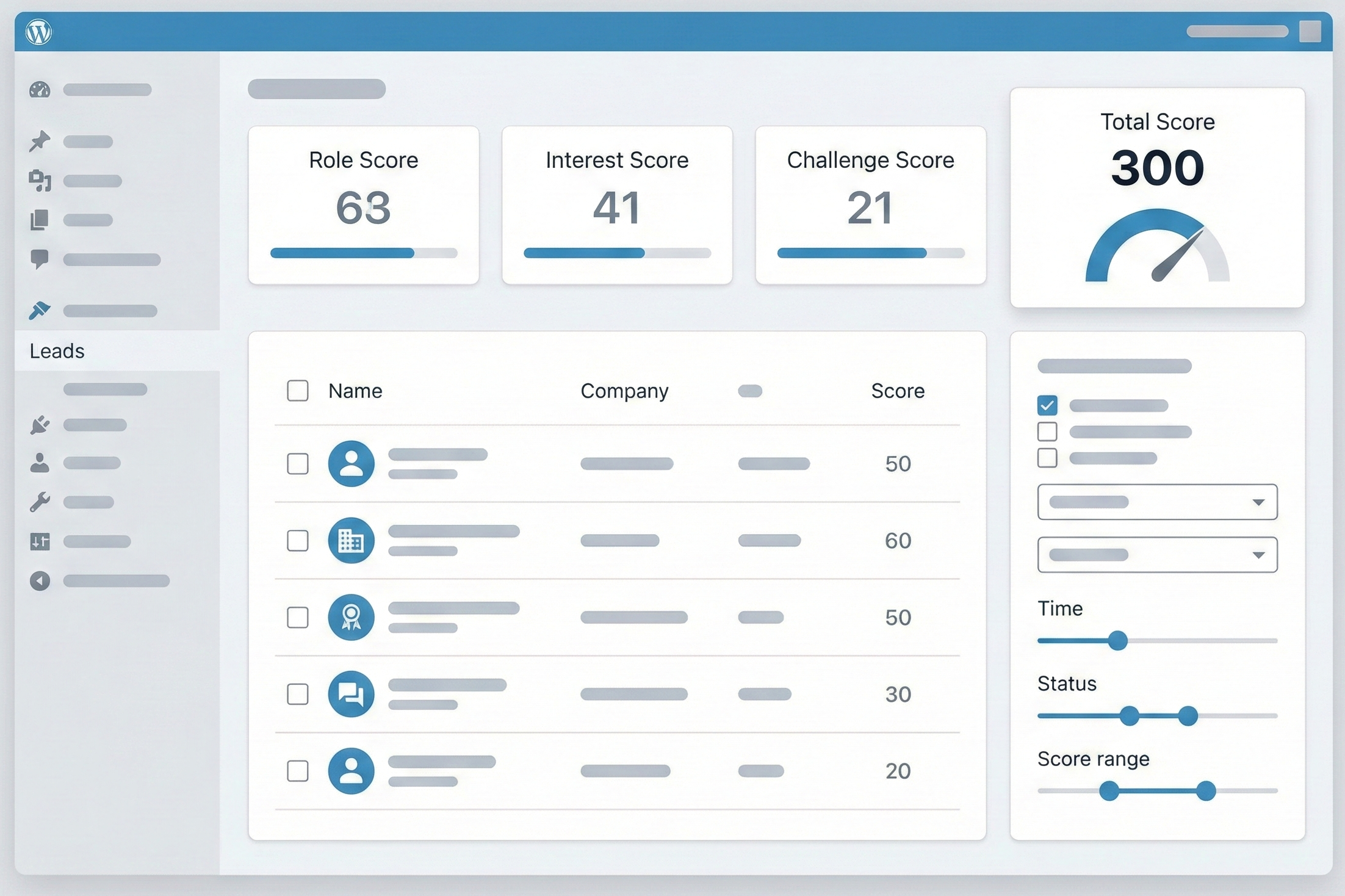 案件スコアを自動計算するWordPressダッシュボード風UI
