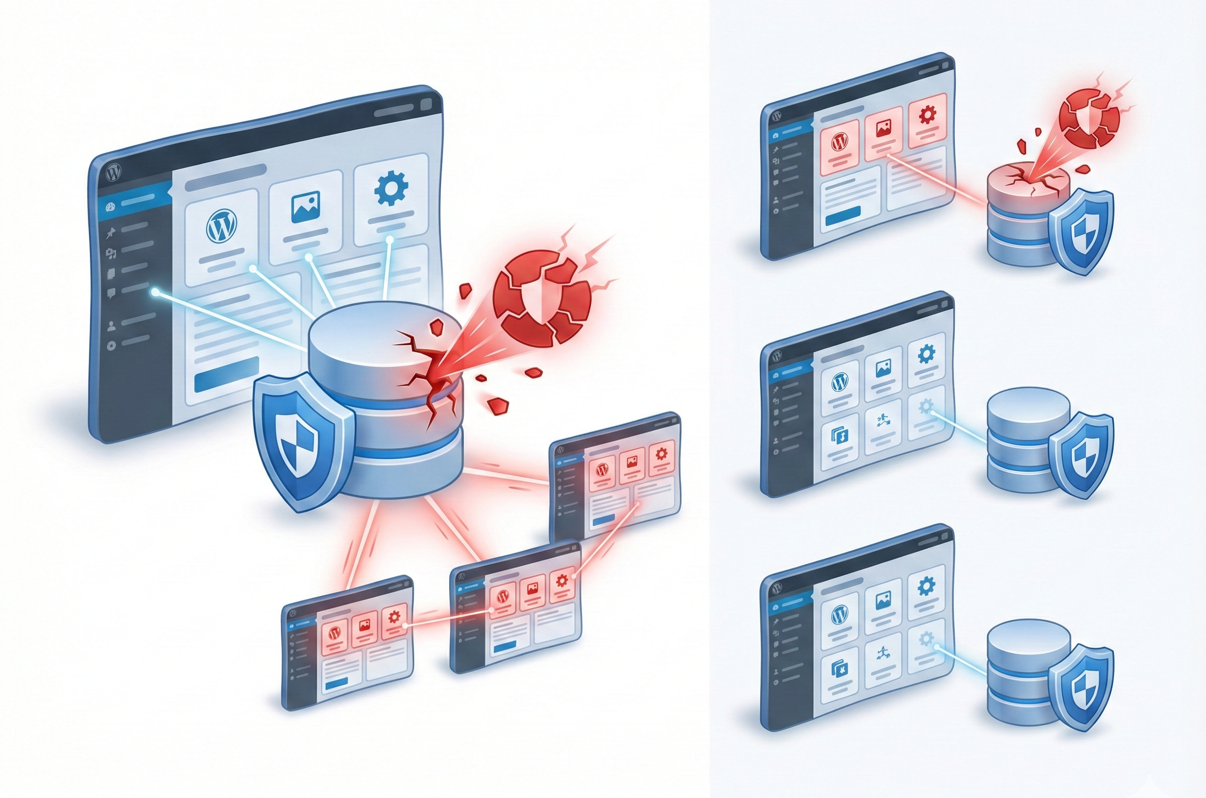 WordPressデータベース分離による被害範囲限定の概念図