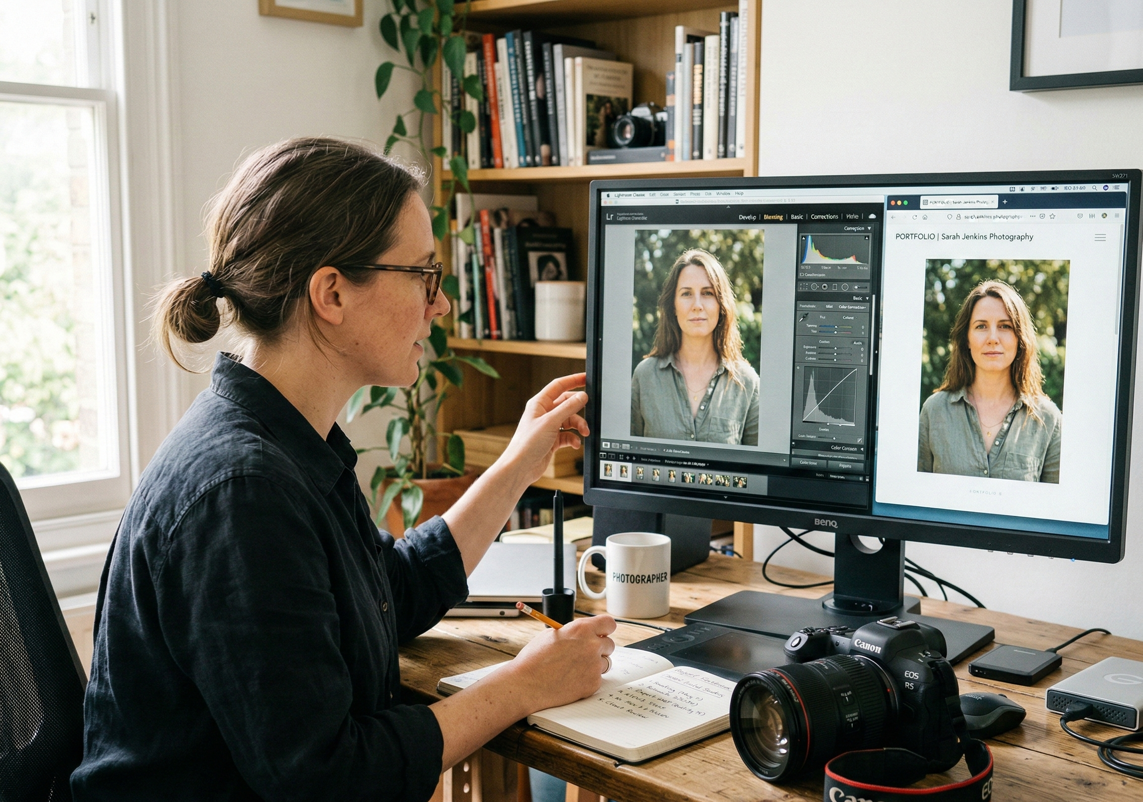 撮影からレタッチ、Web最適化までの写真運用フローを確認している制作現場の様子