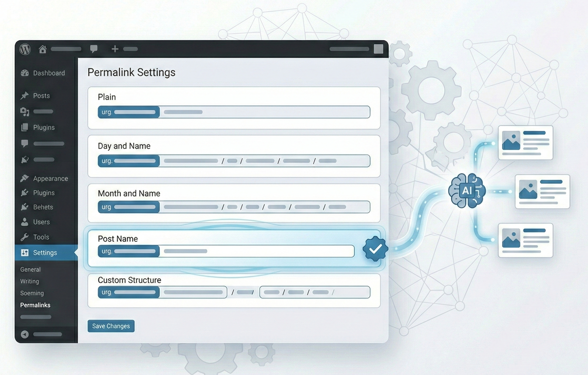 WordPressパーマリンク設定とURL構造のイメージ図