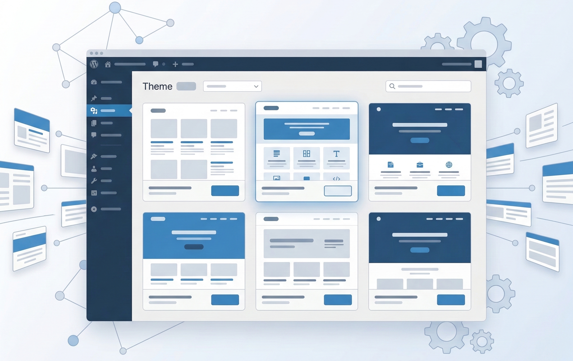 WordPressテーマ選定とAI自動化サイト構築のイメージ