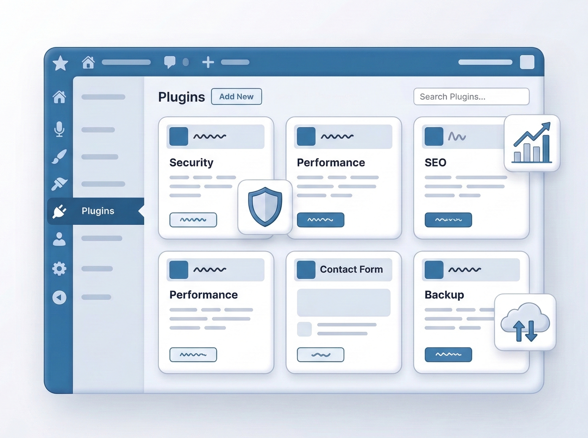 WordPressプラグイン管理画面とサイト保護機能のイメージ