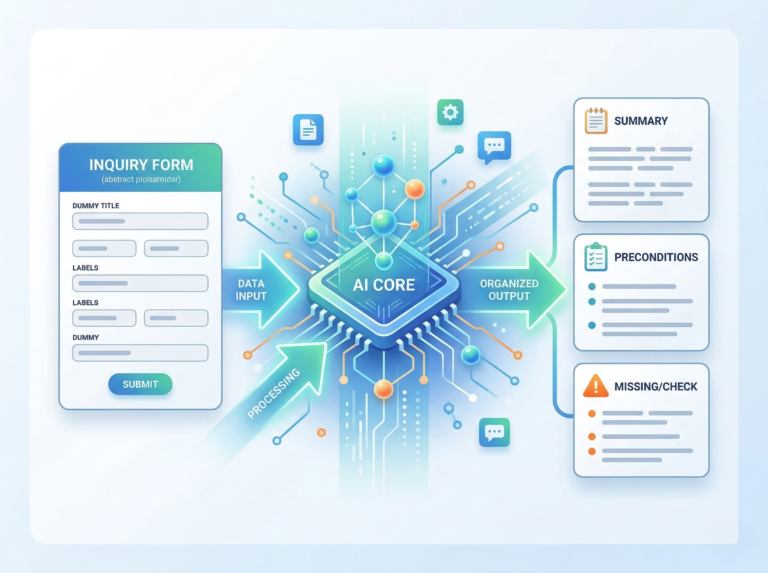 見積依頼の必要情報をフォームで回収しAIが要約と不足項目を整理する全体像