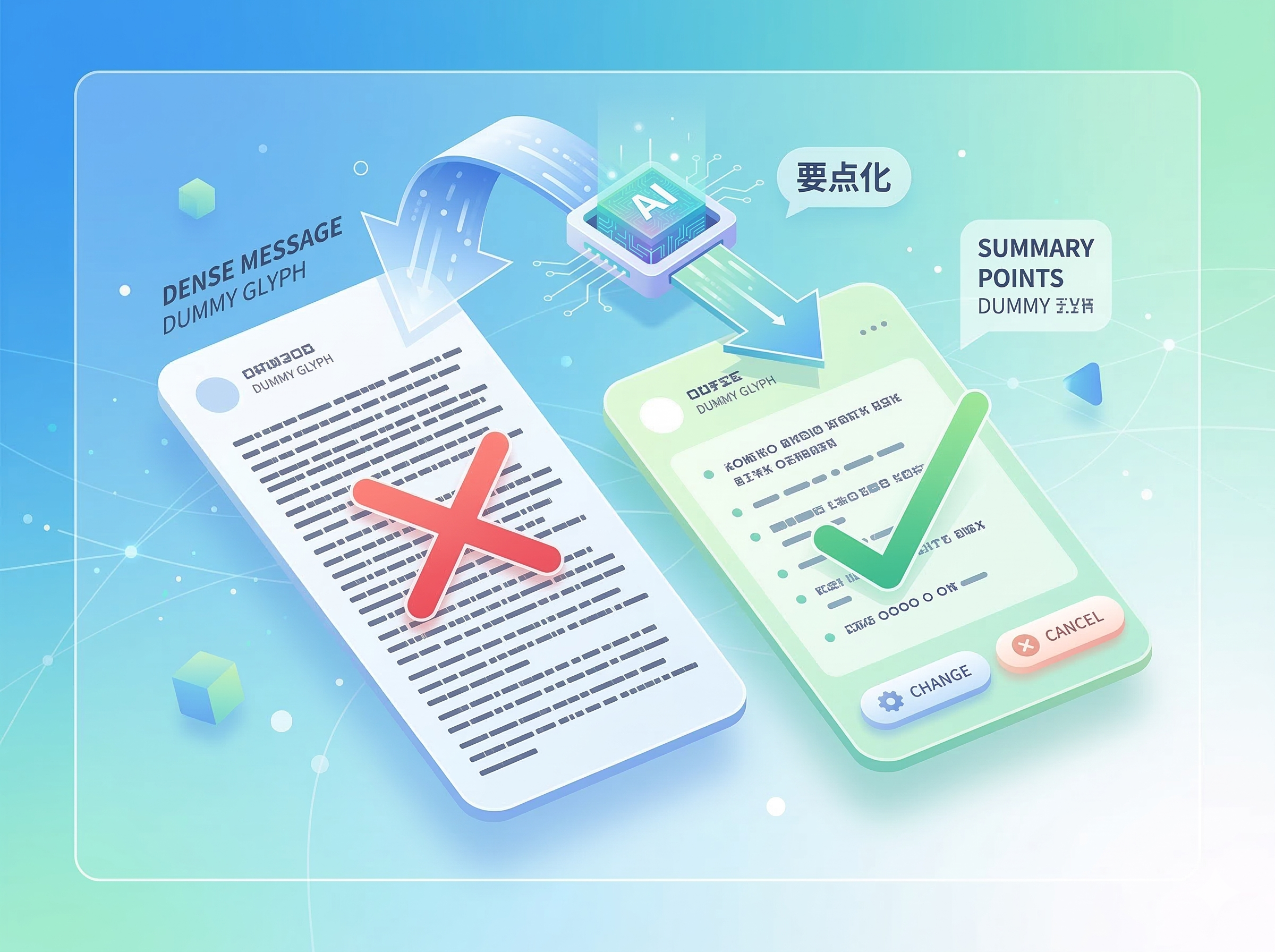 短く要点をまとめ変更しやすい導線を入れた確認文面の設計イメージ