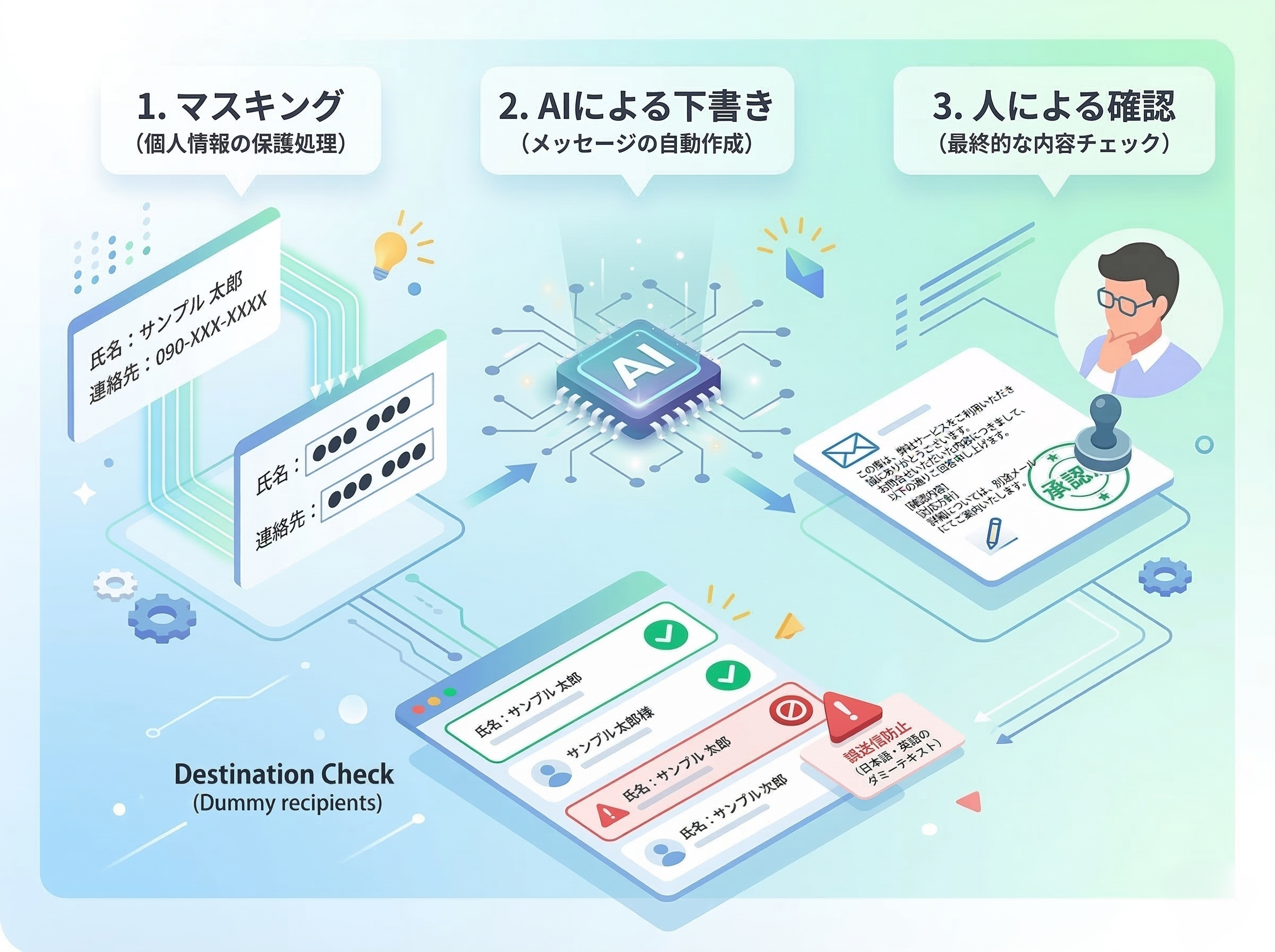 マスキングと承認フローで誤送信や個人情報リスクを抑えるガードレール