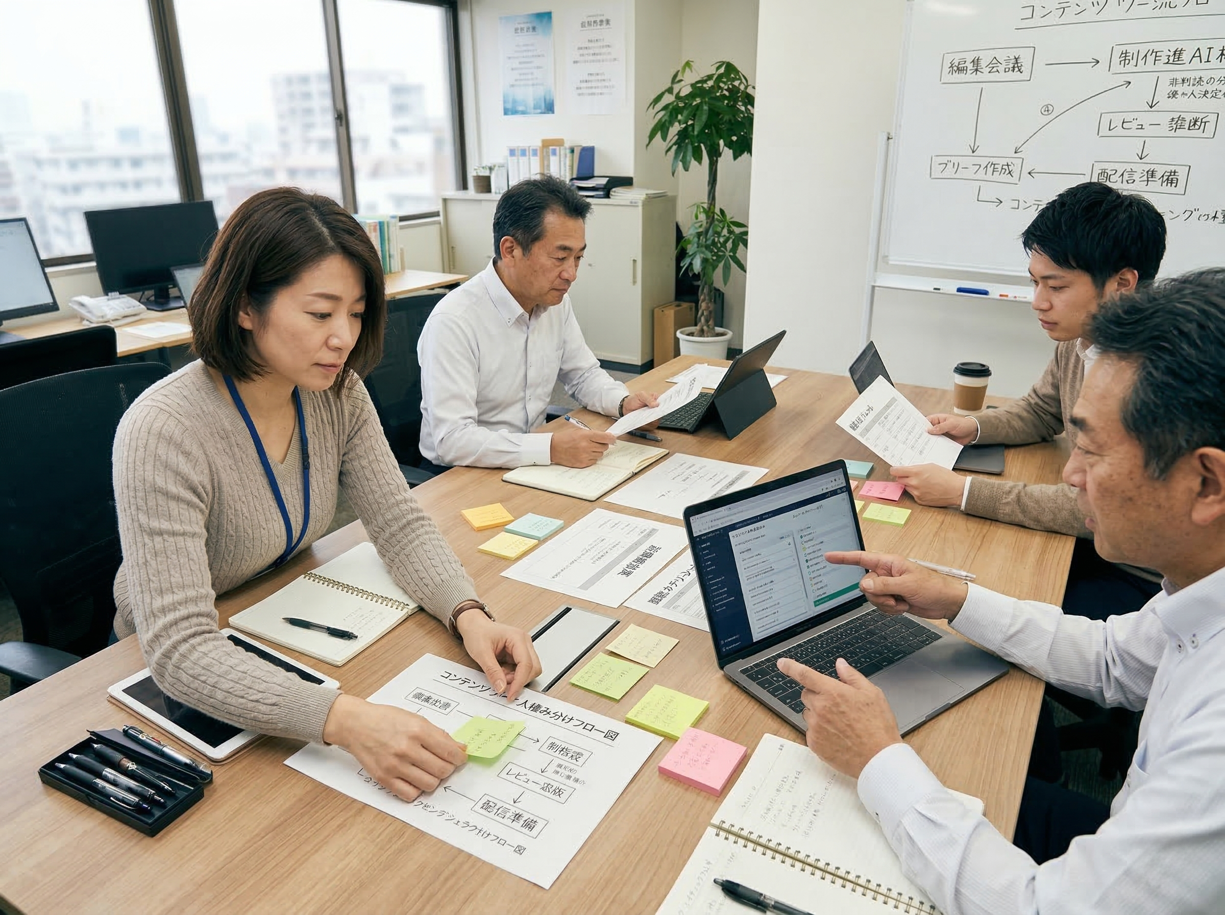 AIで補助する作業と人が判断する作業を整理する担当者たち