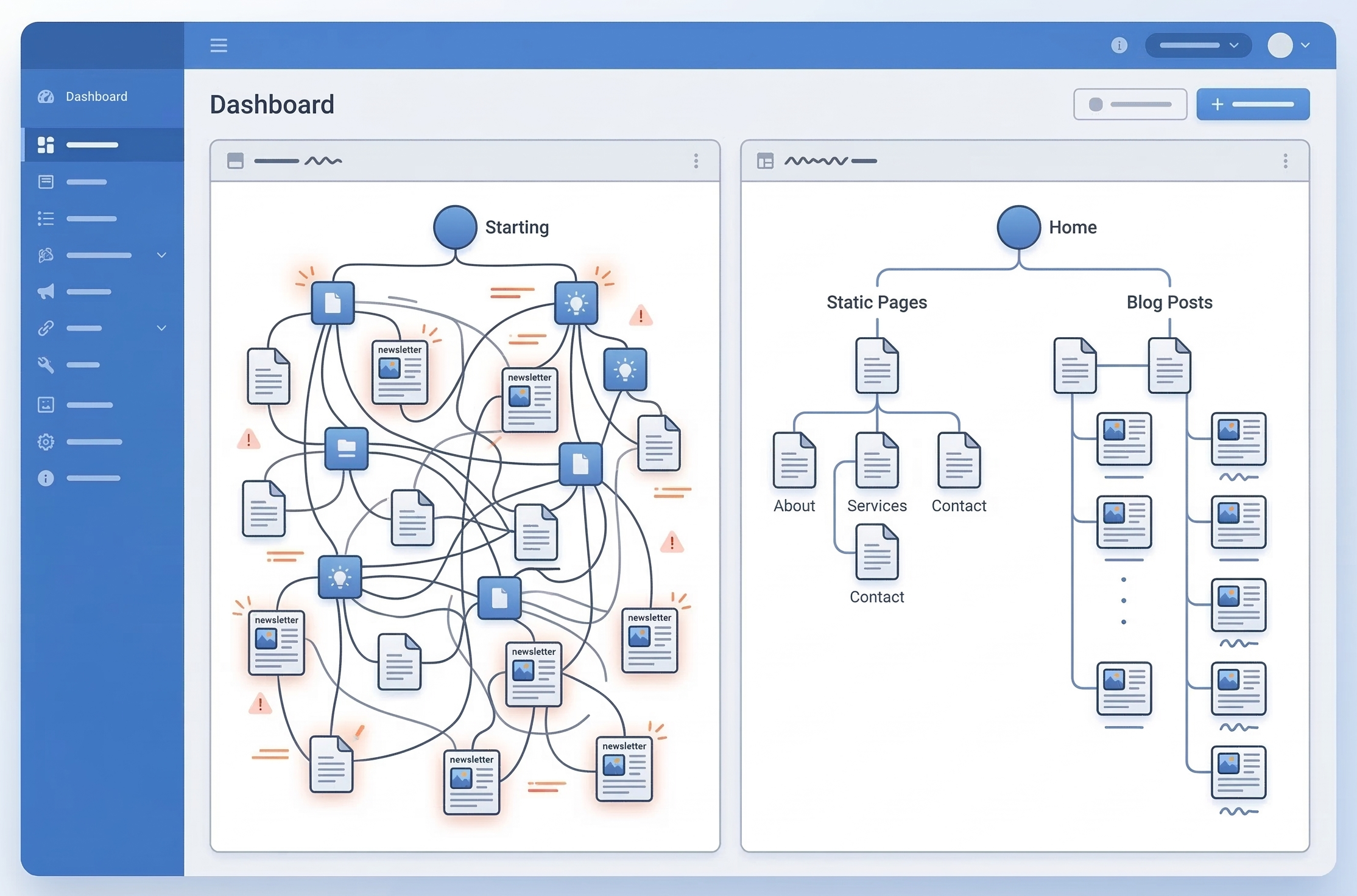 固定ページと投稿の役割が混在したWordPressサイト構造ミスのイメージ