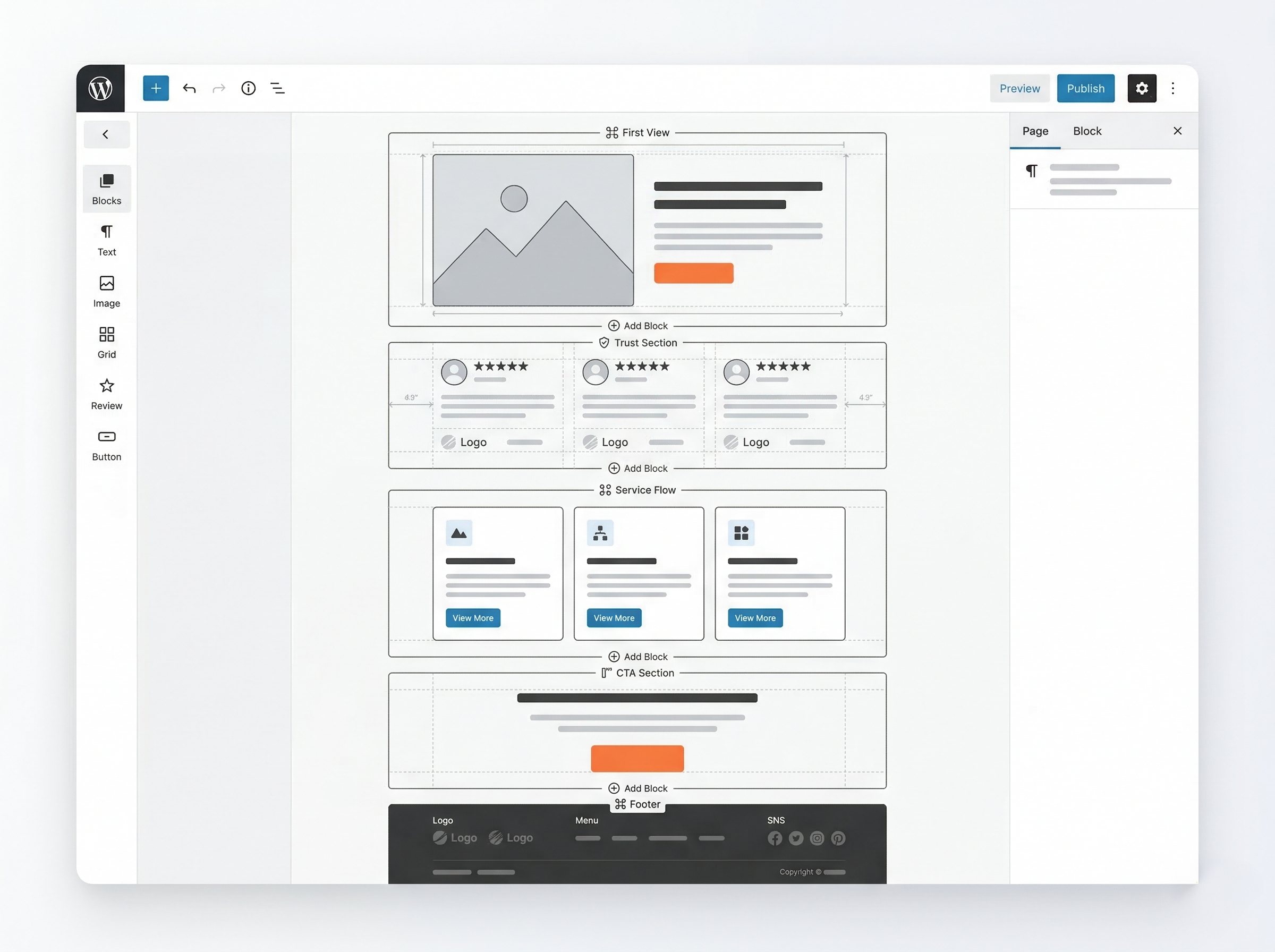 WordPressトップページの全体構造を示したUIイメージ