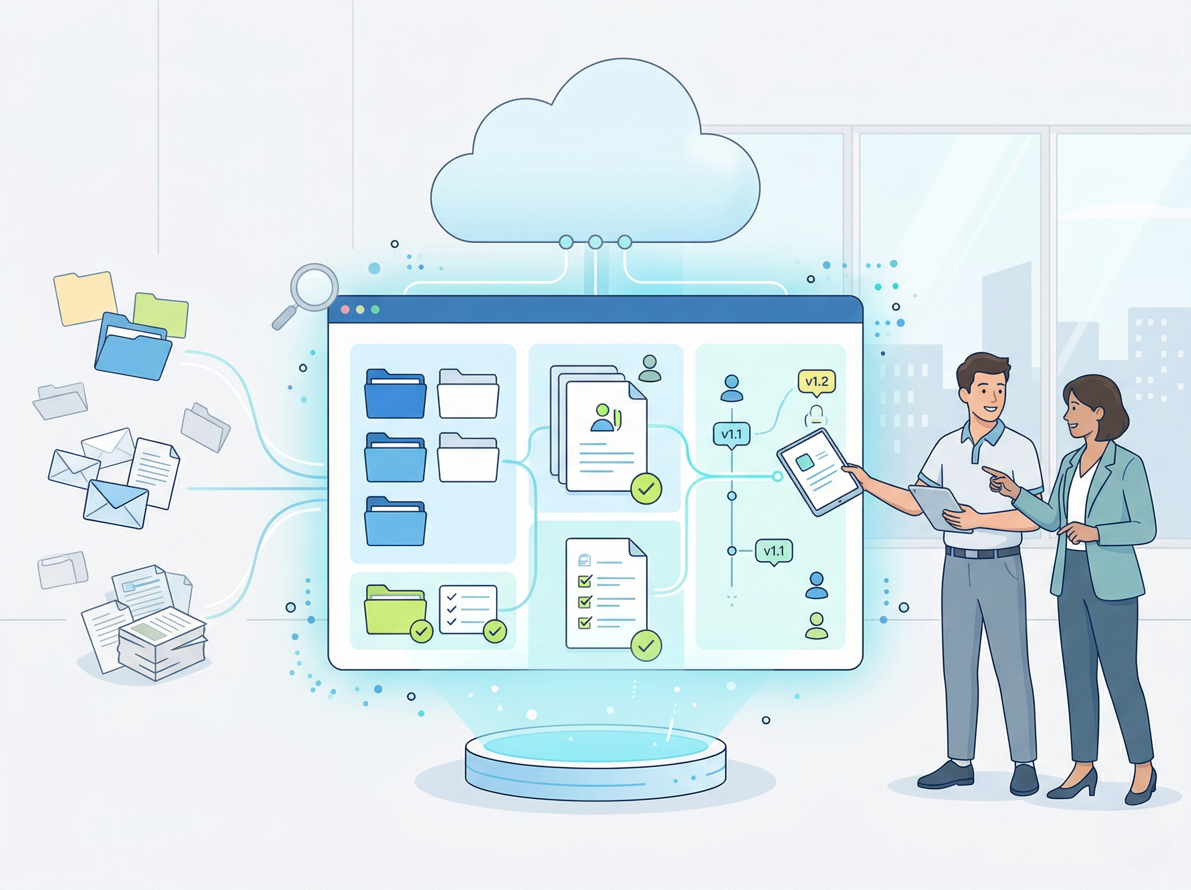 社内マニュアルを一元管理し、更新しやすく運用しているイメージ