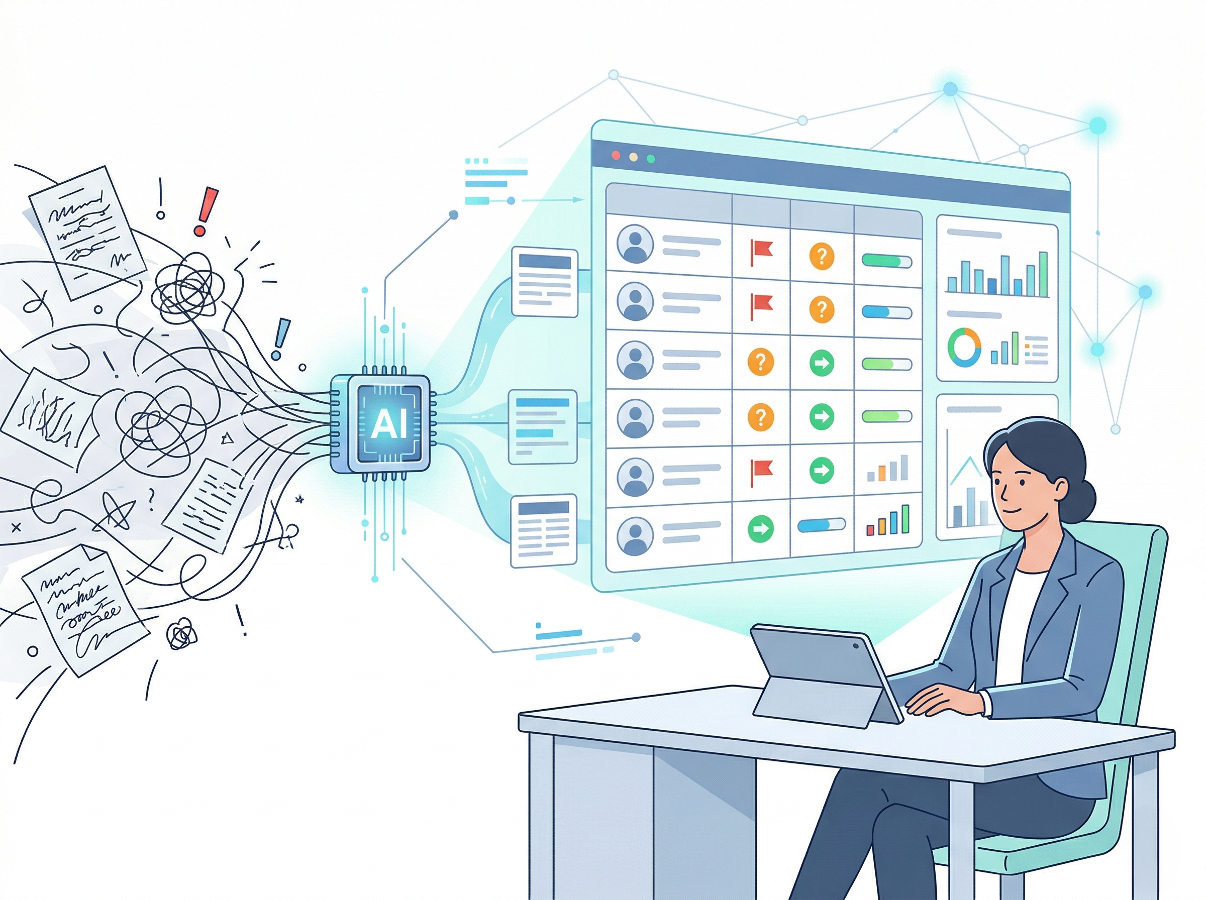 要約された日報が一覧化され、管理者が確認しやすくなっているイメージ