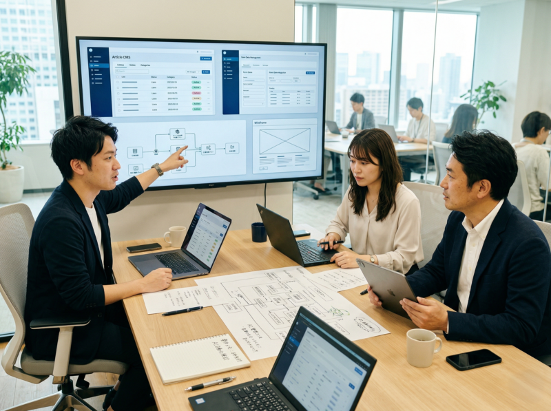 問い合わせや記事運用の流れを見ながらAI活用を前提にサイト基盤を検討する担当者