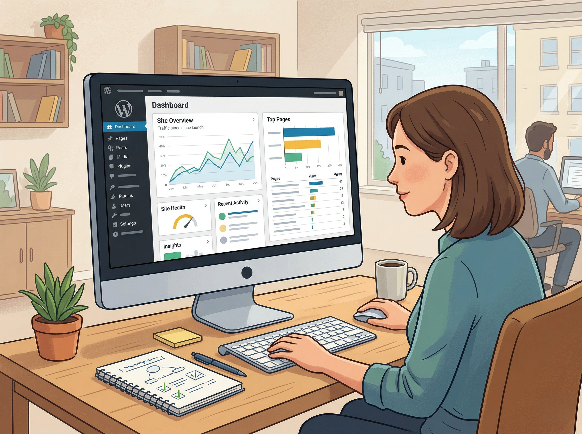 公開後にアクセス状況を確認しながらサイトを見直すイメージ