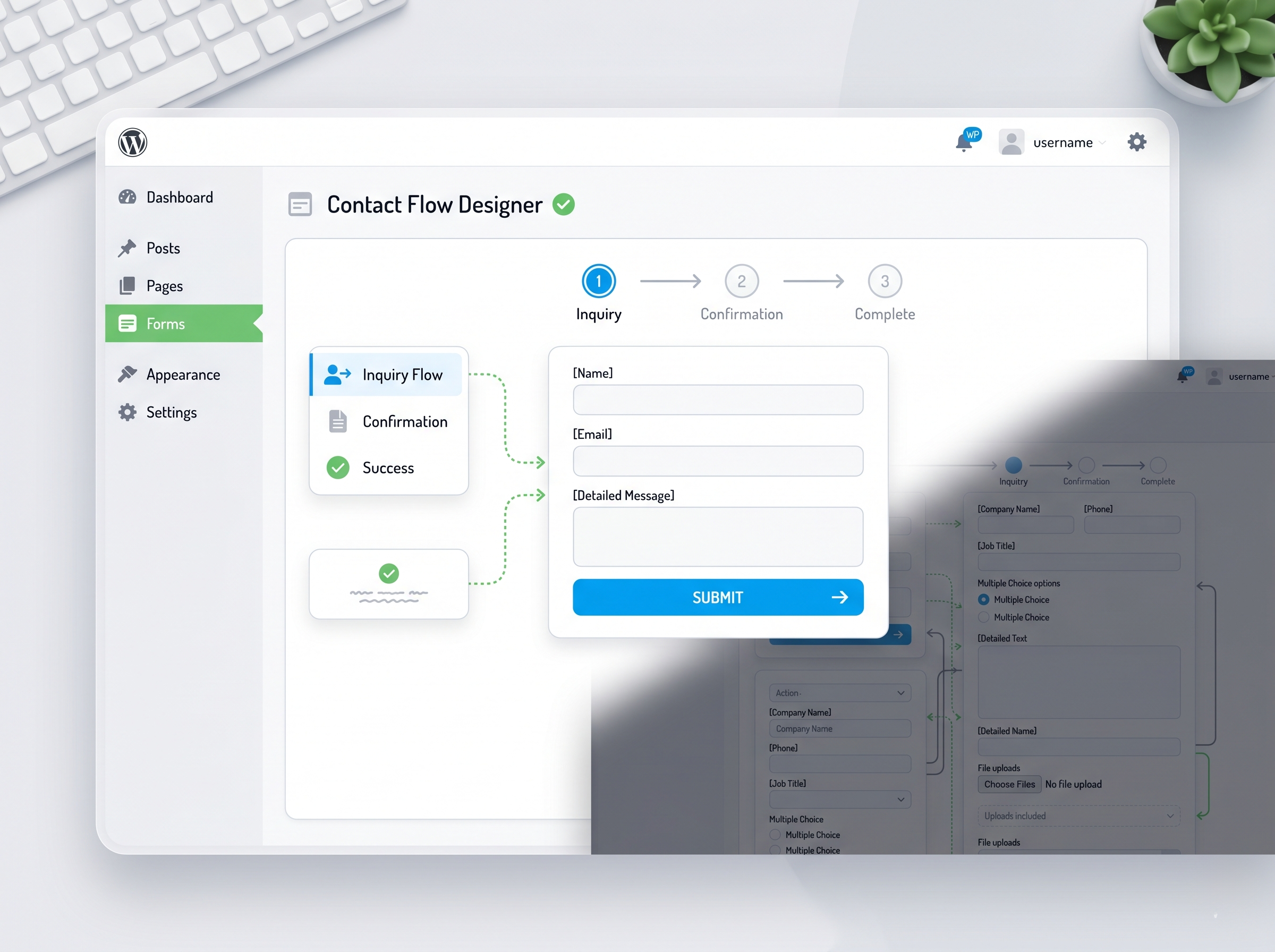 WordPressのフォームやページ構成を整理して問い合わせしやすくしているイメージ