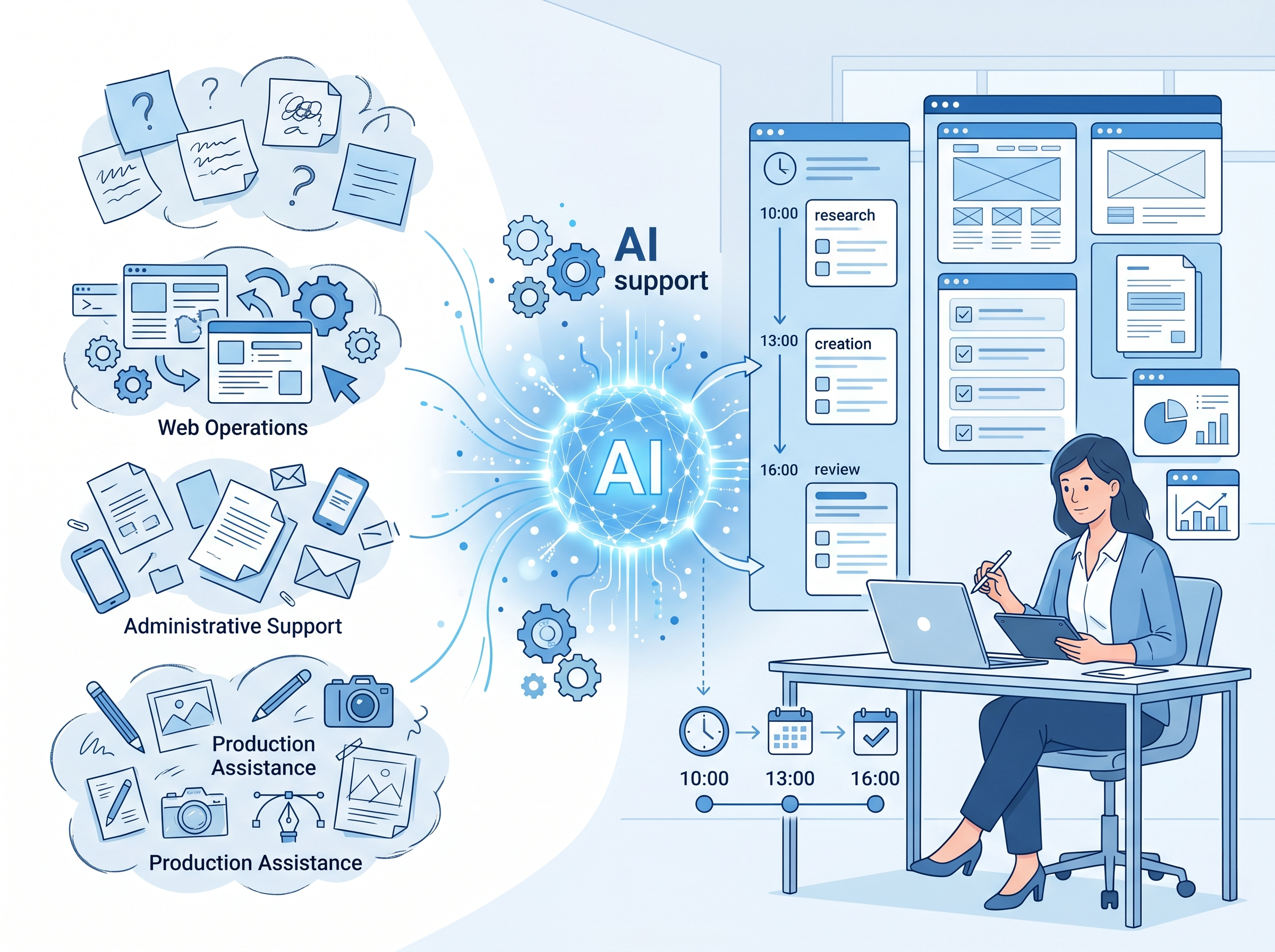 曖昧な仕事内容がAIによって具体的な説明文に整理されているイメージ
