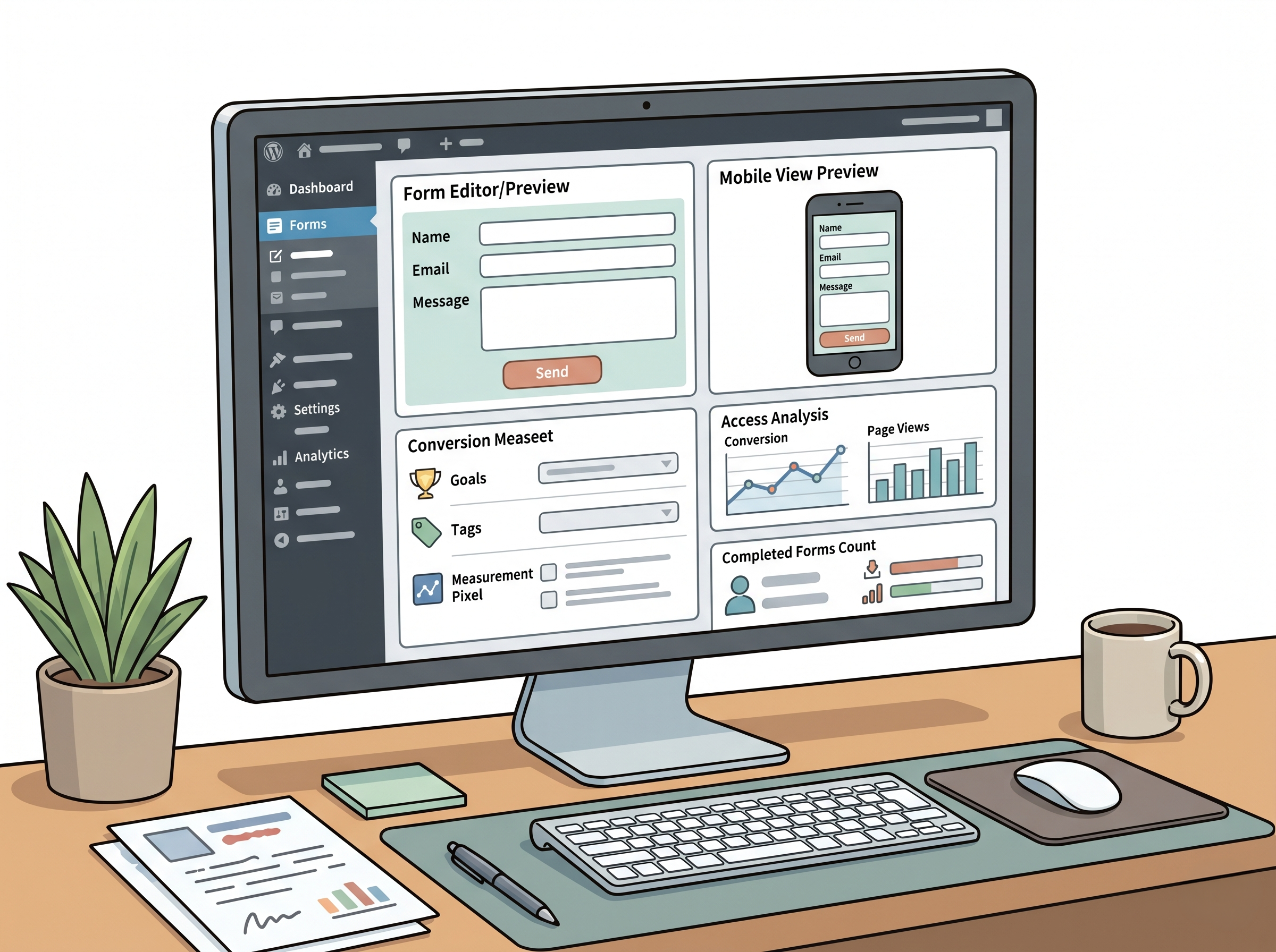 問い合わせフォームの使いやすさと計測設定を確認しているイメージ