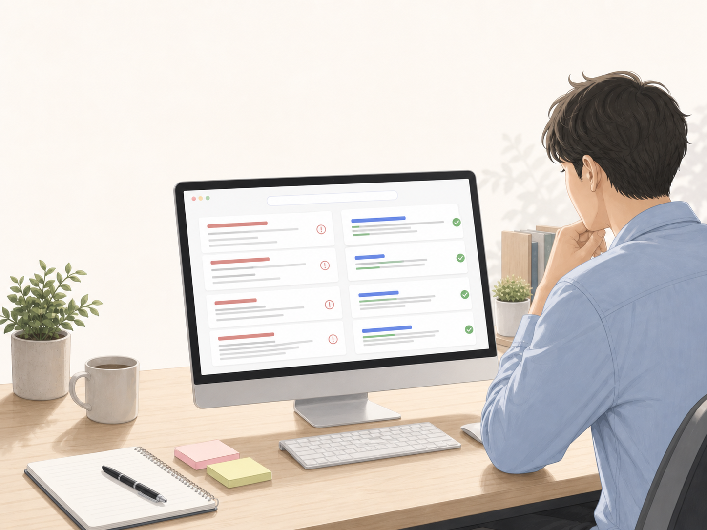分かりにくいタイトルや説明文の問題点を見直しているイメージ