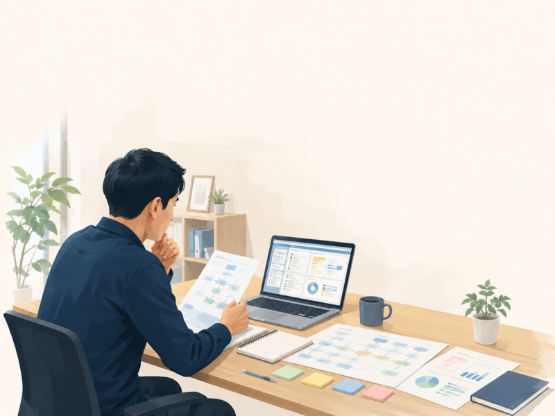 AI自動化の導入相談に向けて業務情報を整理しているイメージ