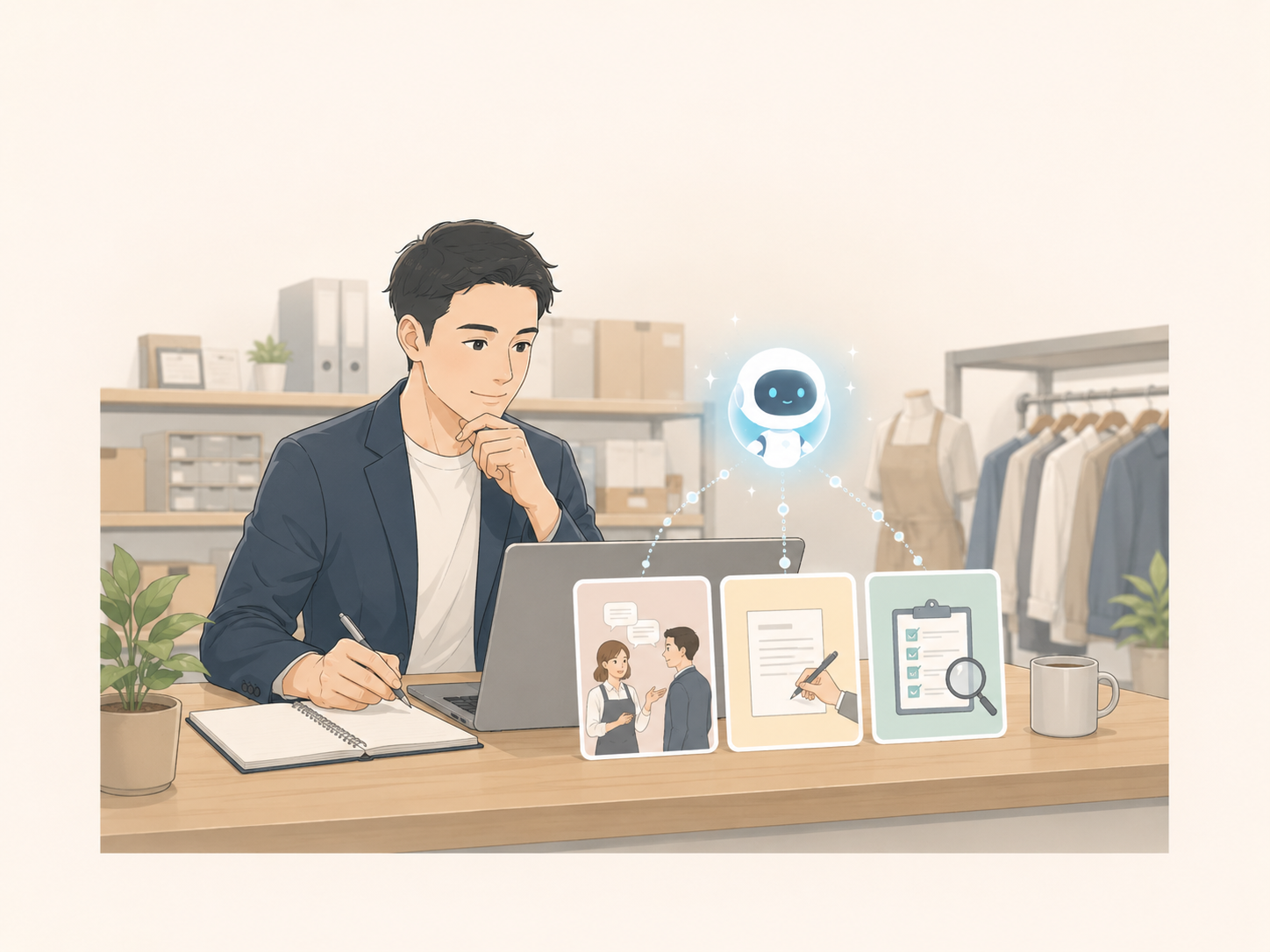 AI活用の入口として3つの繰り返し業務を書き出しているイメージ
