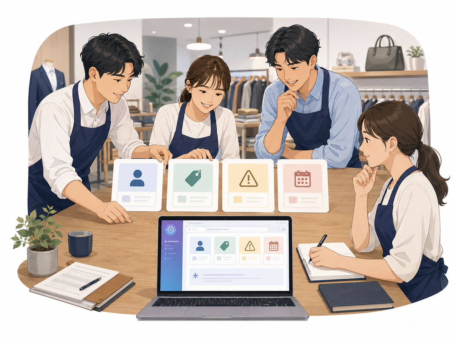 初回来店客への説明や価格説明などを案内文として整理しているイメージ