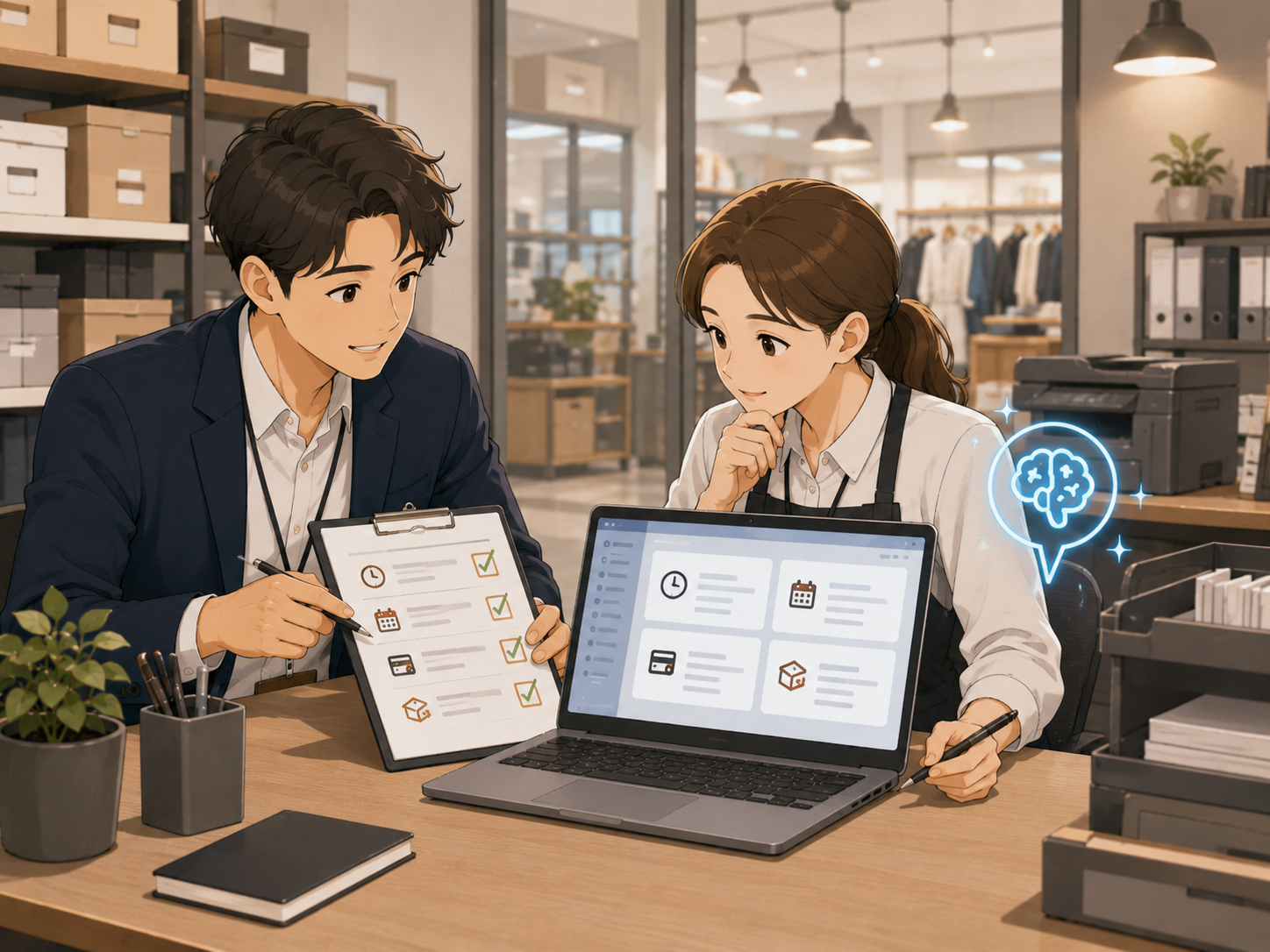 AIで回答文を作る前に店舗ルールを確認しているイメージ