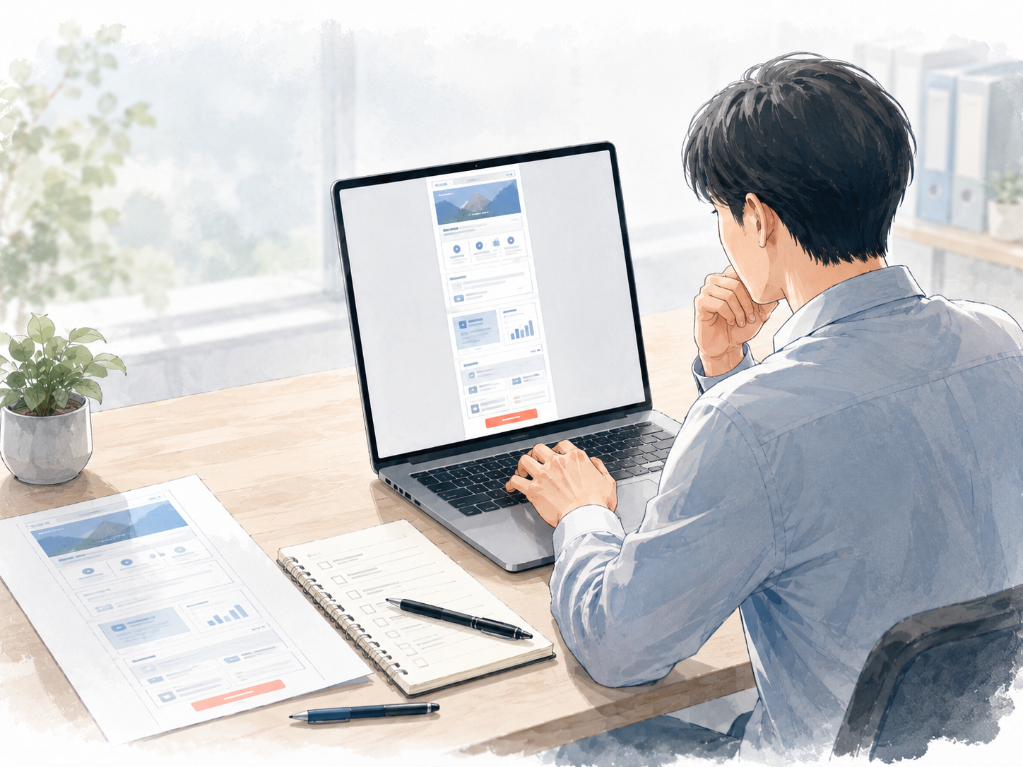 事例ページ構成テンプレートを作成しているイメージ