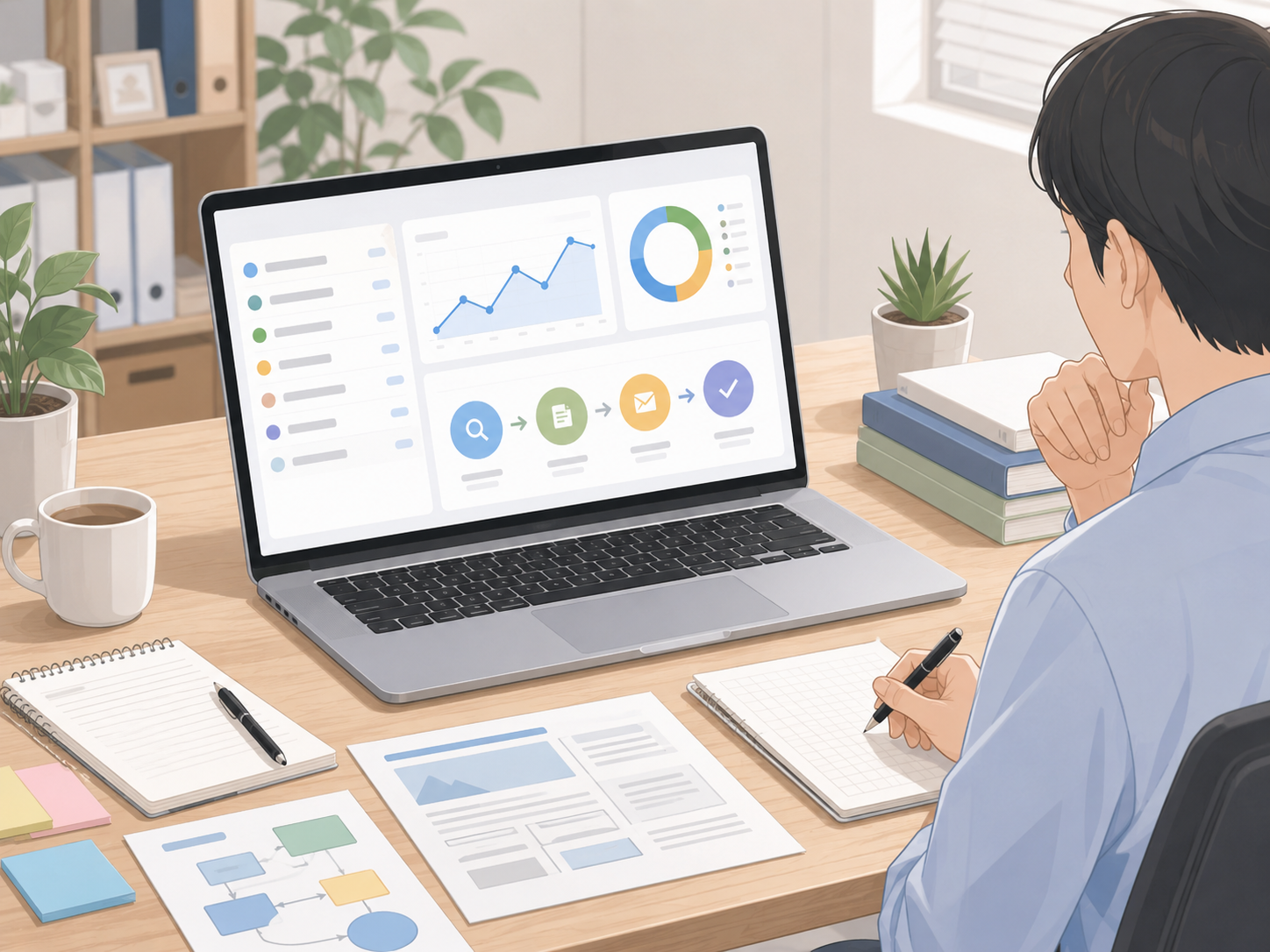 検索キーワードと見込み客のずれを確認しているWeb担当者のイメージ