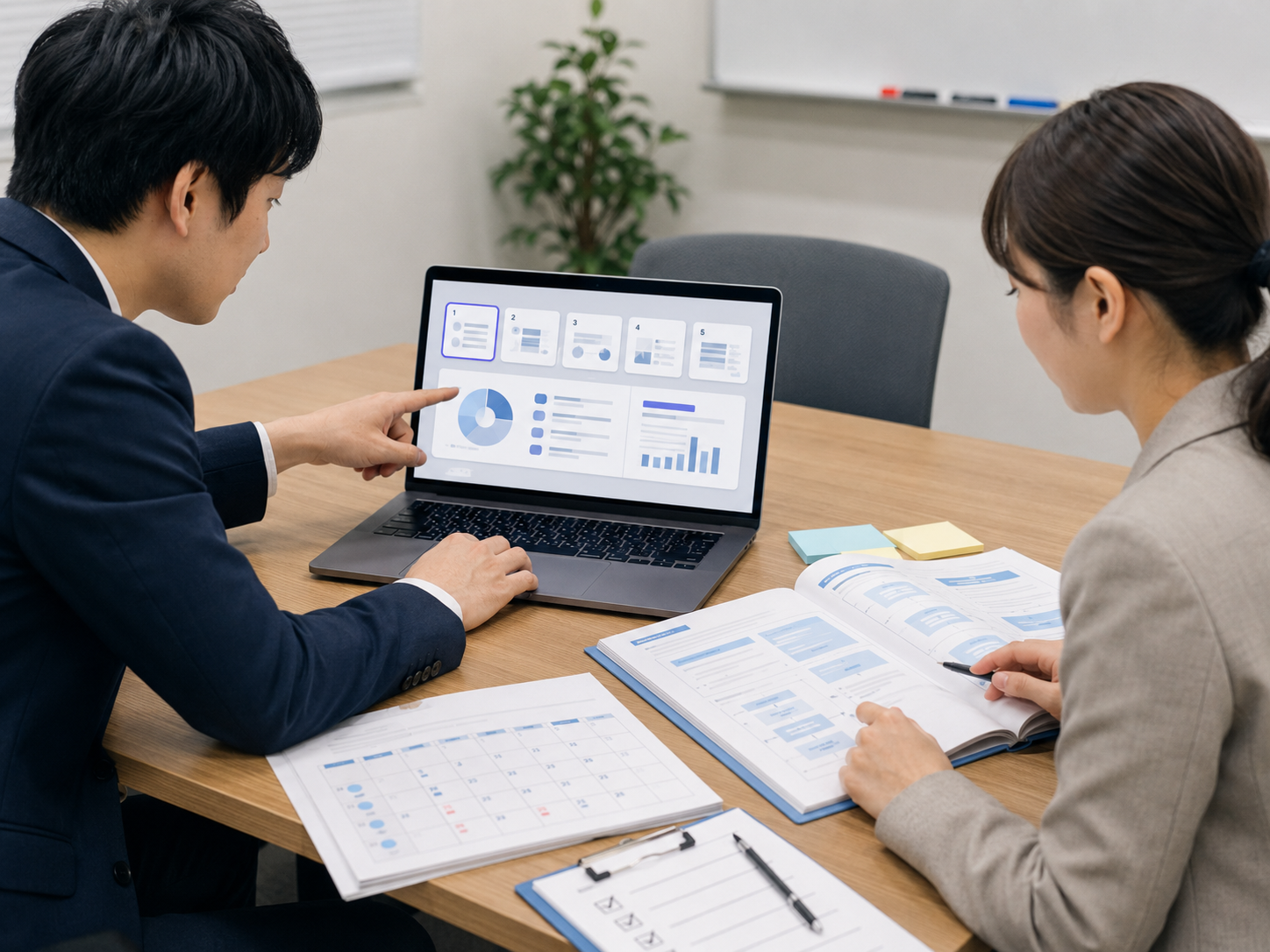 AIが作った社内資料を正式な手順書と照らし合わせて確認している様子