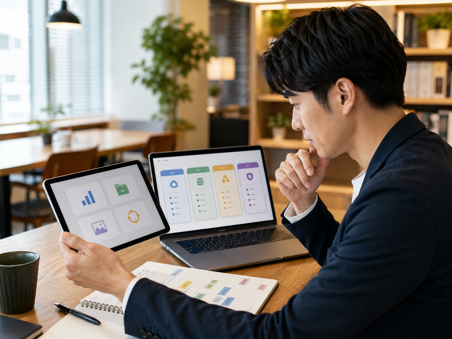 AIの利用頻度と必要な機能を確認しながらプランを比較している様子