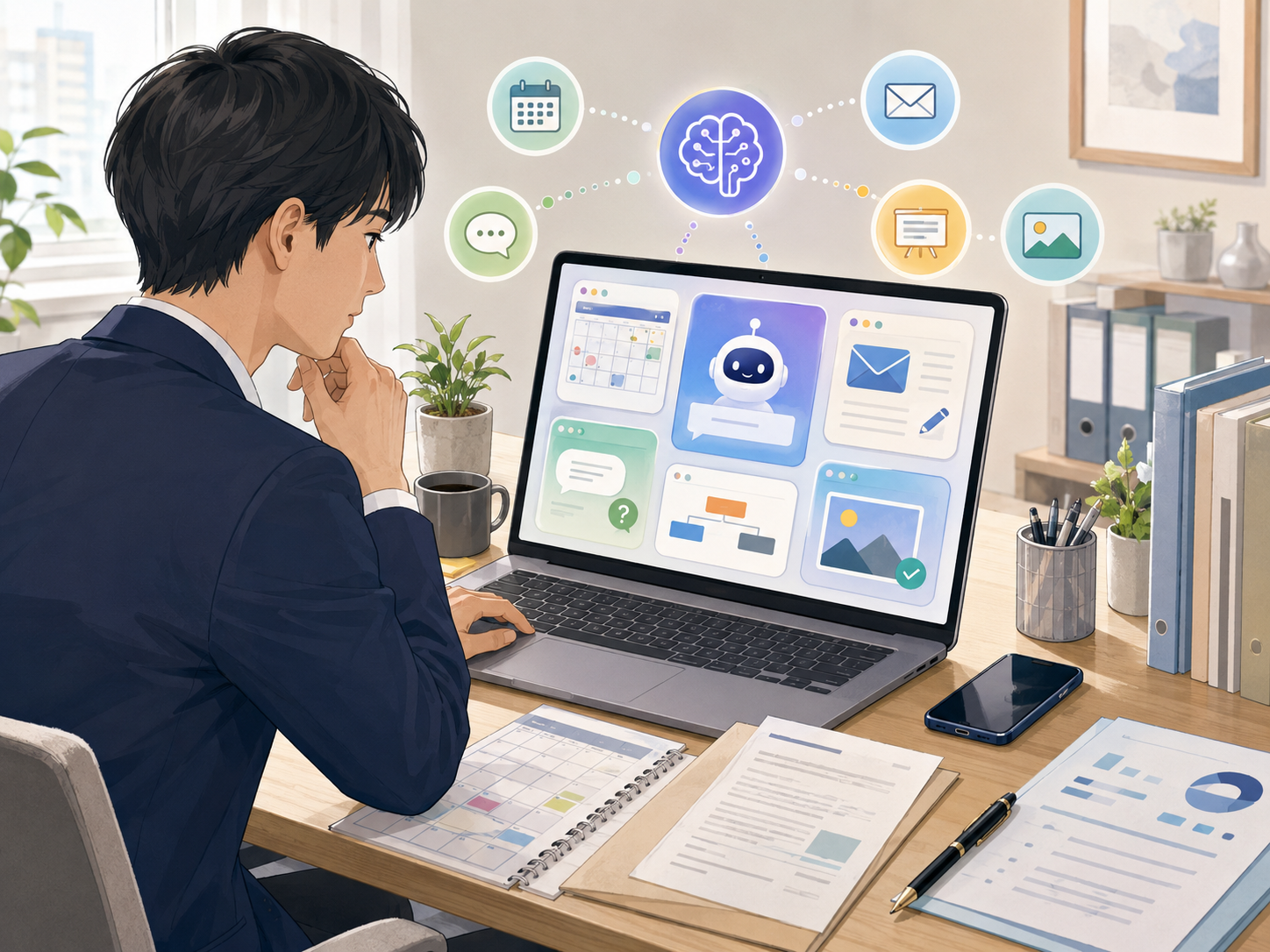 これまでに学んだ複数のAI活用方法を仕事と生活に取り入れている様子
