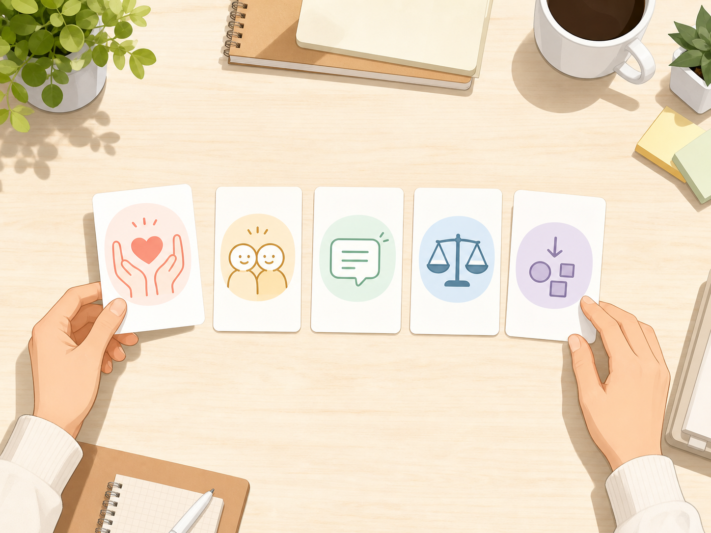 記事の最初の考え方をカードで整理している様子