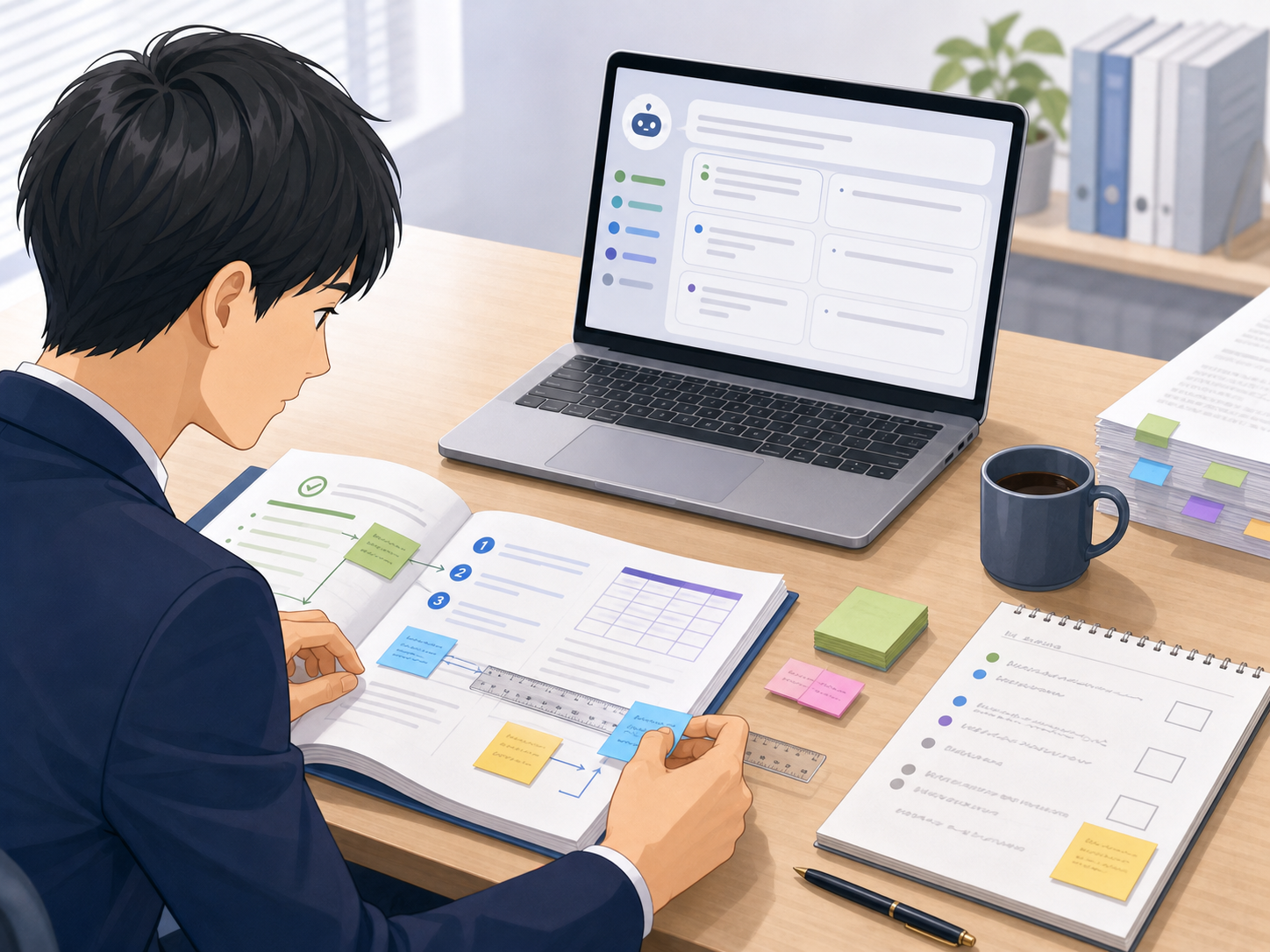 AIの回答を元資料の該当箇所と見比べている様子