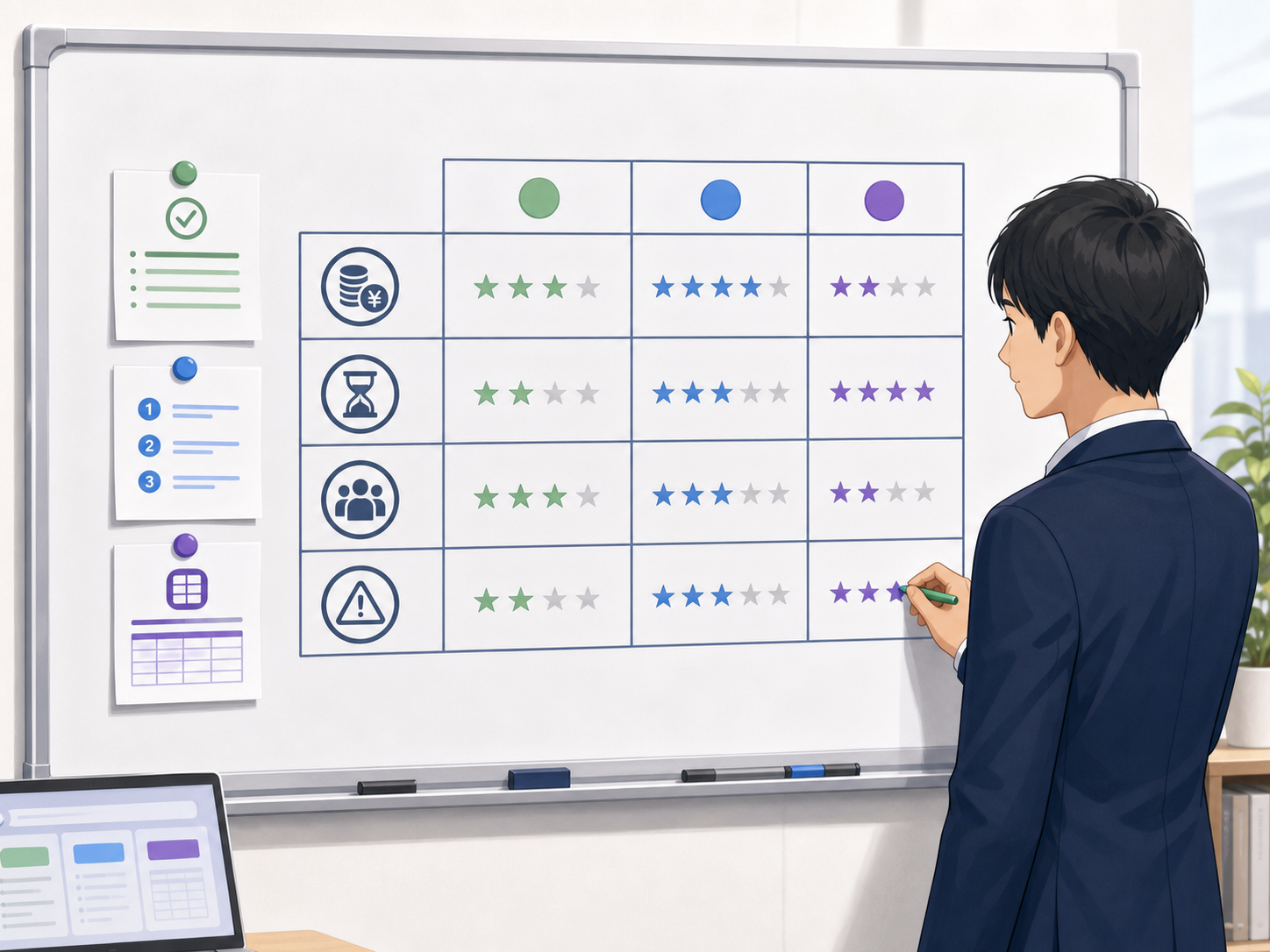 複数の候補を同じ項目の比較表に並べている様子