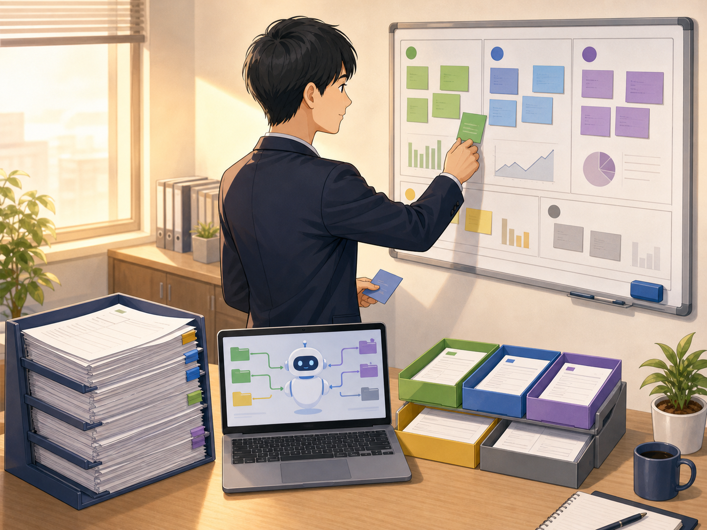 一週間分の問い合わせをAIで分類し週次報告へまとめる様子