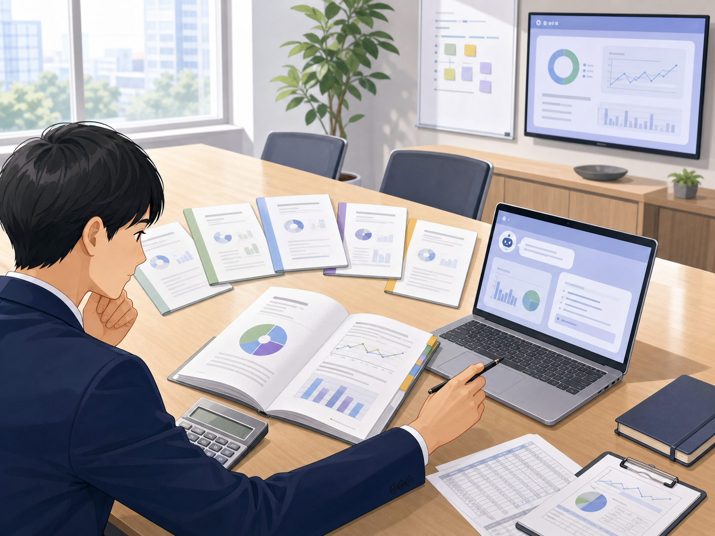 月末に複数週の結果をまとめて人が最終確認する様子