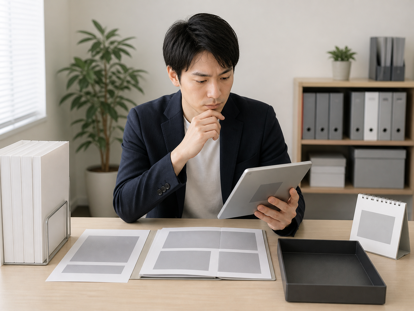 受け取った依頼をすぐ作業せず内容確認のために止めている様子