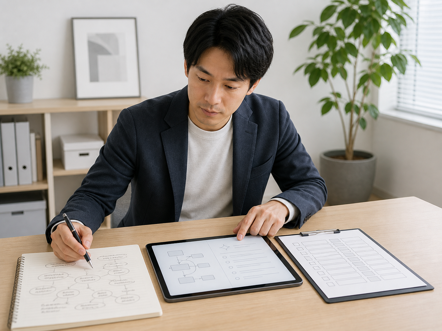 会議メモから決定事項と次の作業をAIで整理している様子