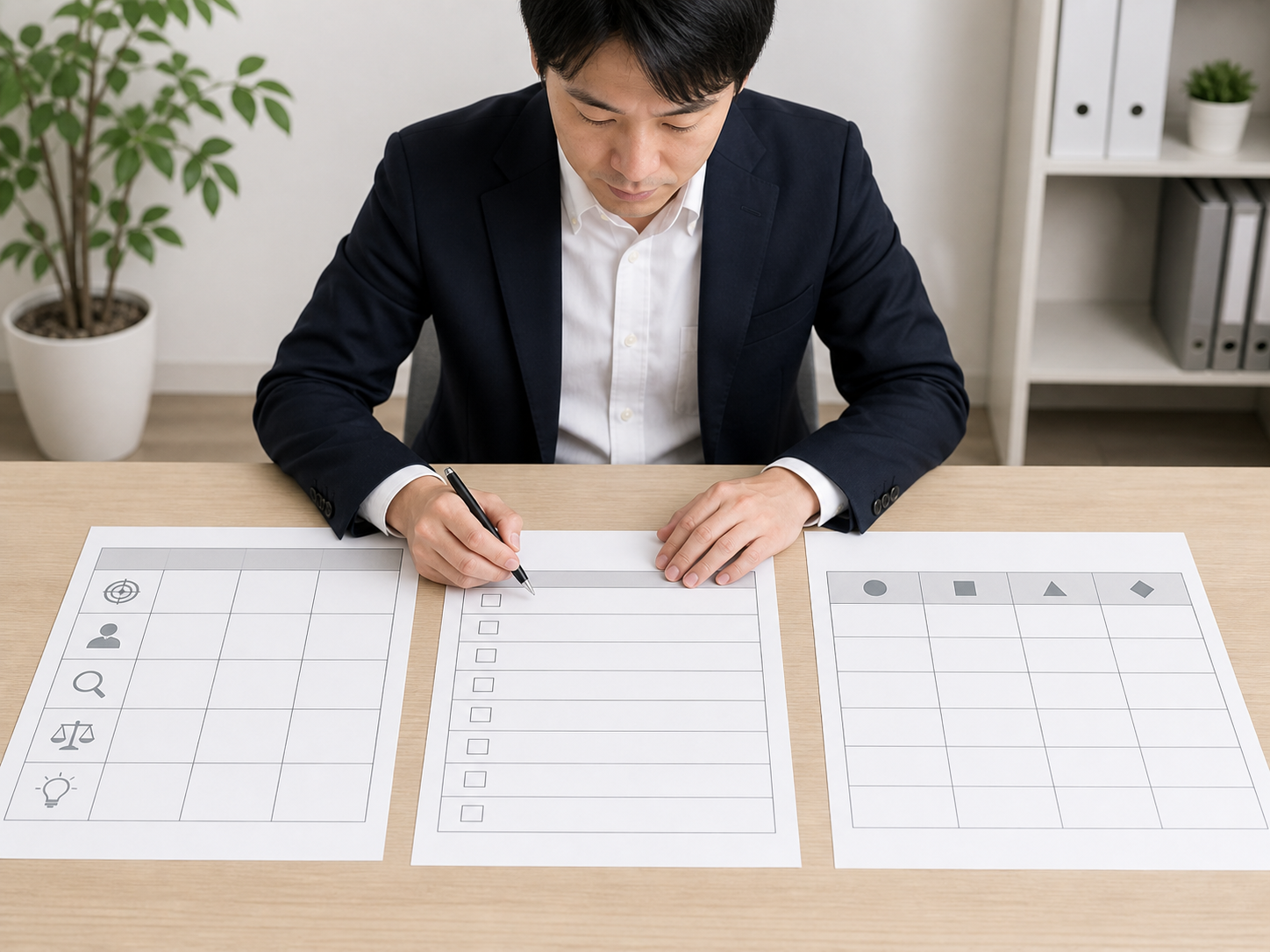 調査前チェック表を完成させて比較準備をしている様子