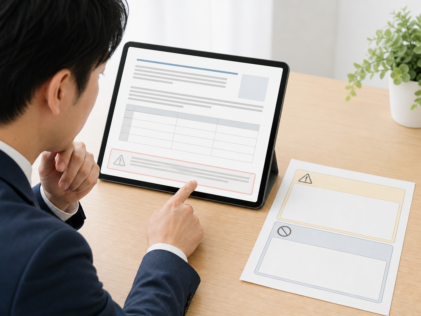 PDFの注記や対象外条件を確認している様子