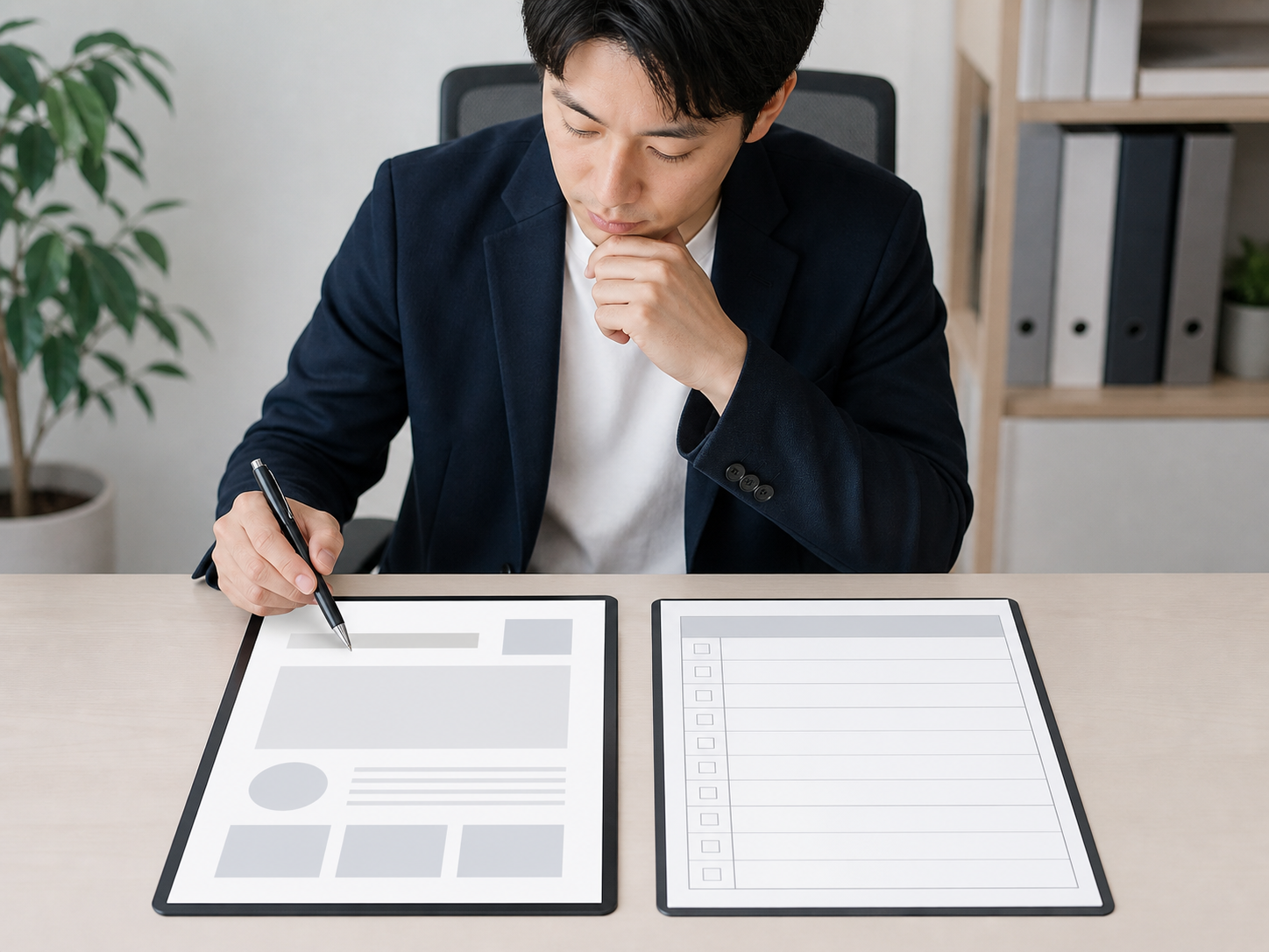 提案書を相手の立場で見直し修正リストを作っている様子