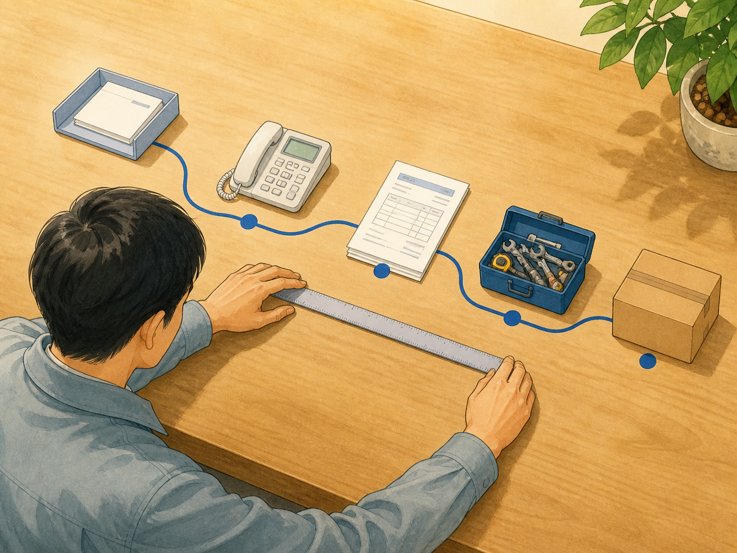 受付からアフターフォローまでの仕事の流れを一枚の業務地図にしている担当者