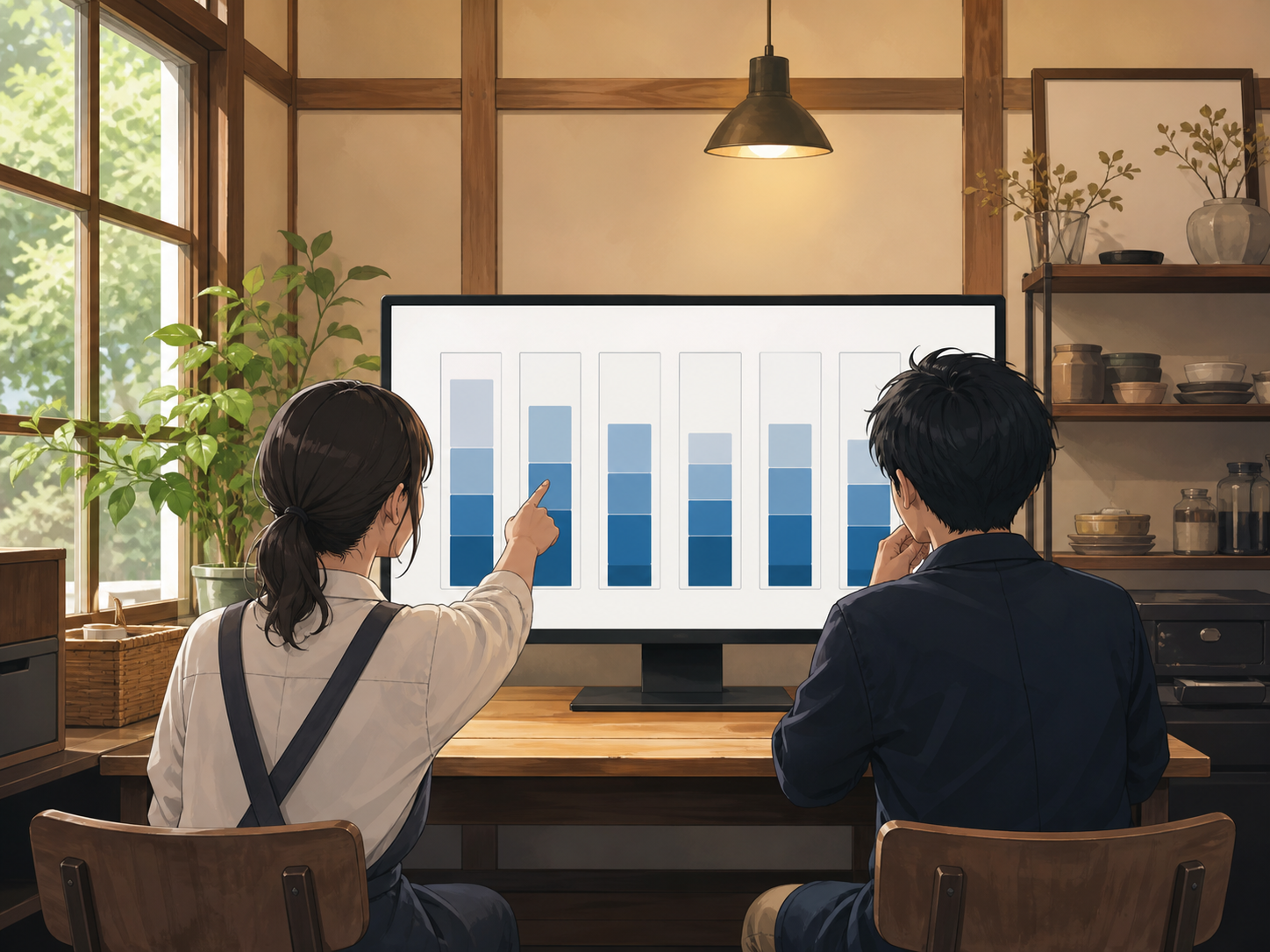 問い合わせの種類と対応状況を表で見ている様子