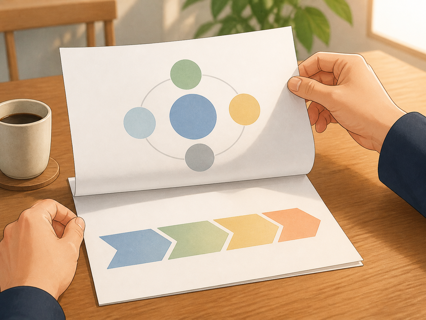 事実と提案を分けて報告する様子。