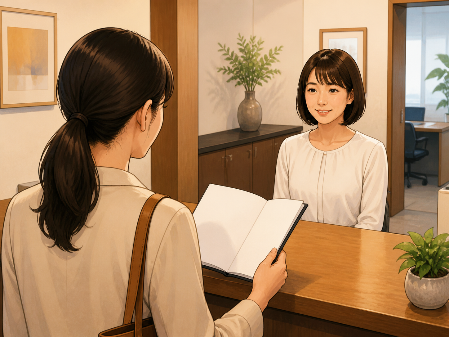 困ったときの相談先を確認する様子。